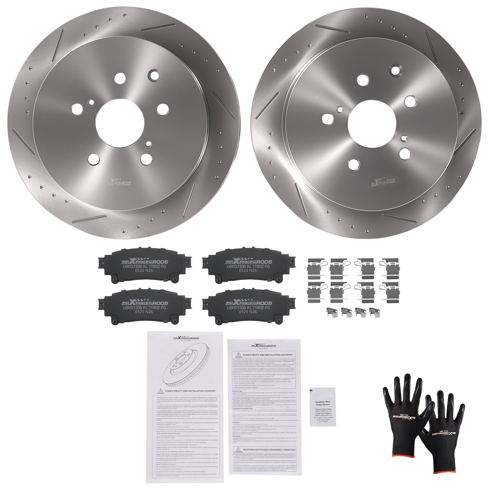 Rear Drilled Slotted Brake Rotors Ceramic Pads for Toyota Highlander  Sienna