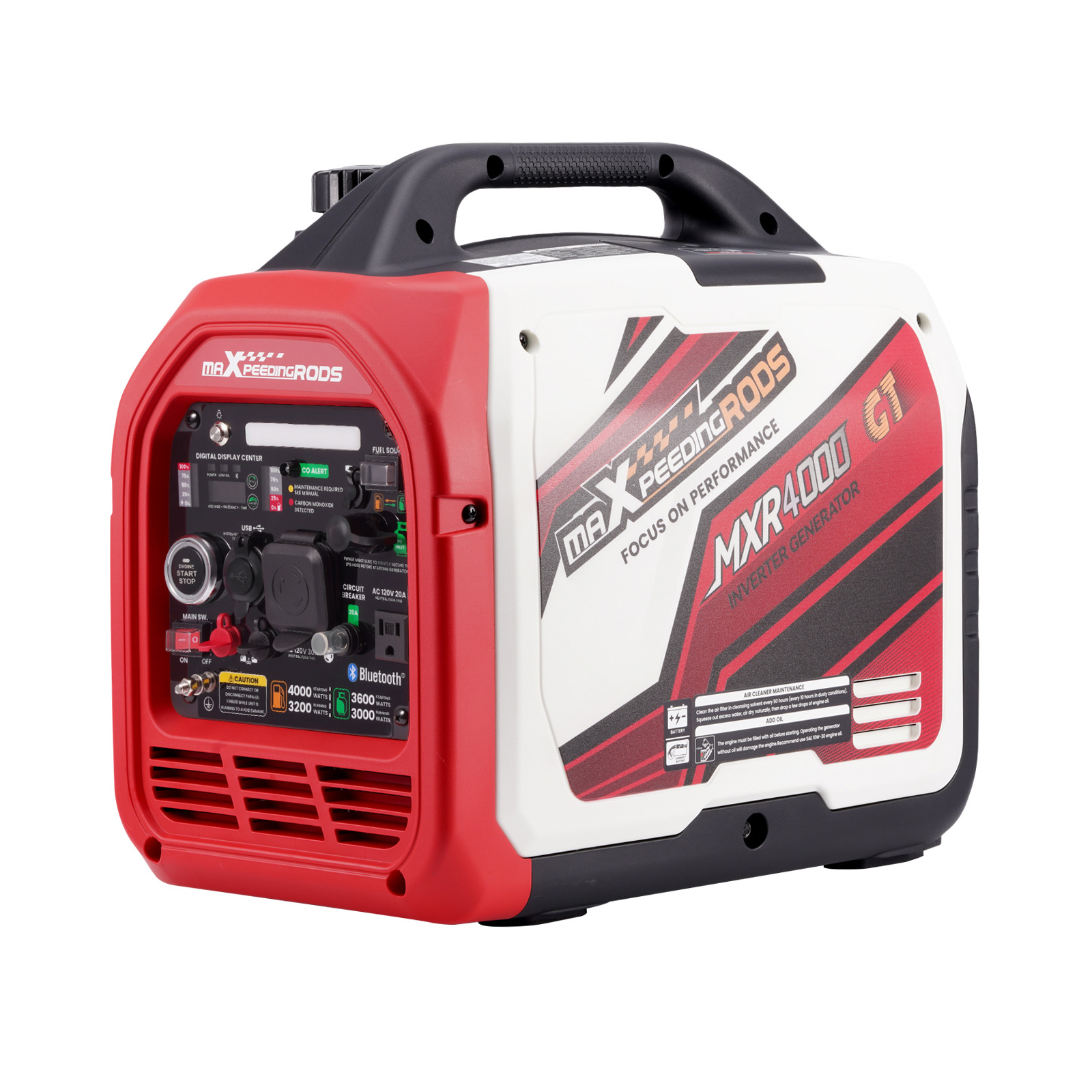 4000 watt Gasoline/LPG Inverter Generator Portable Quiet Bluetooth E-start 58dB