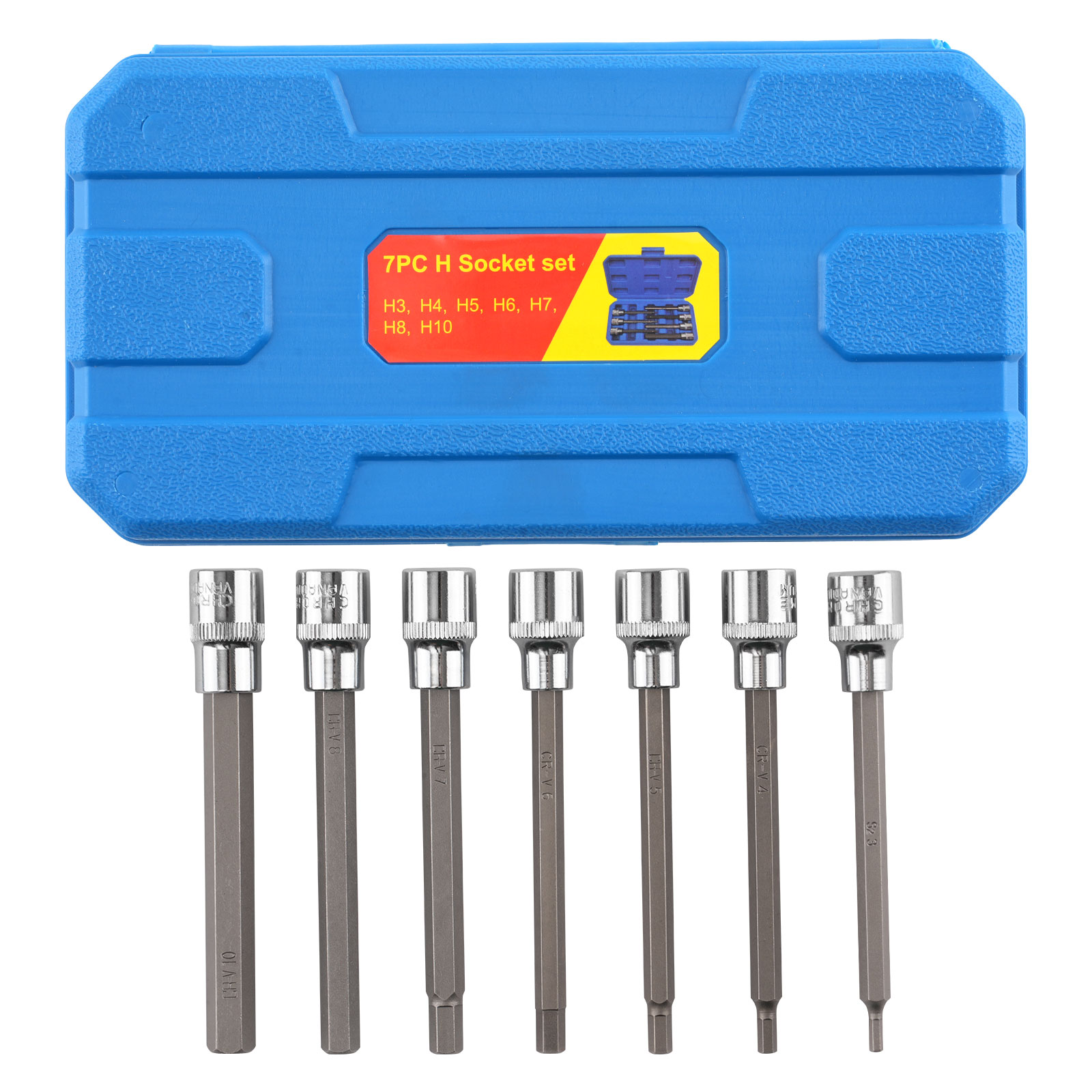 3/8 Drive Hex Socket Set 7PC 3-10mm CRV Steel Long Professional Tools