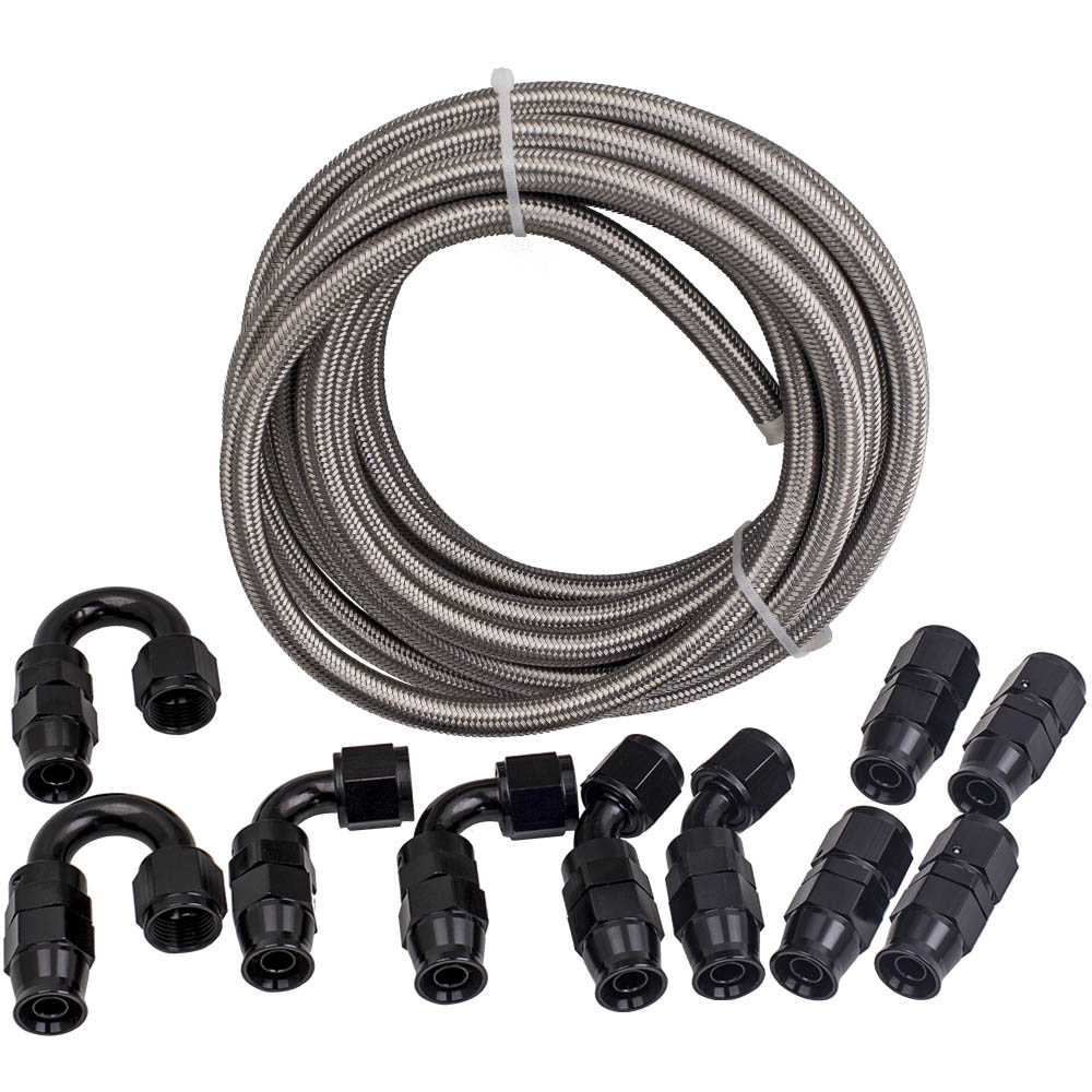 20 Feet AN8 Stainless Steel Braided Oil Fuel Hose Line Kit with 8AN Fittings