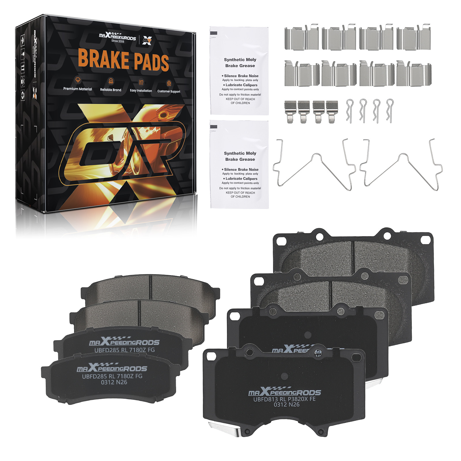 Front&Rear Ceramic Brake Pads Kit for Lexus GX460 2010-23 Toyota 4Runner 2003-24