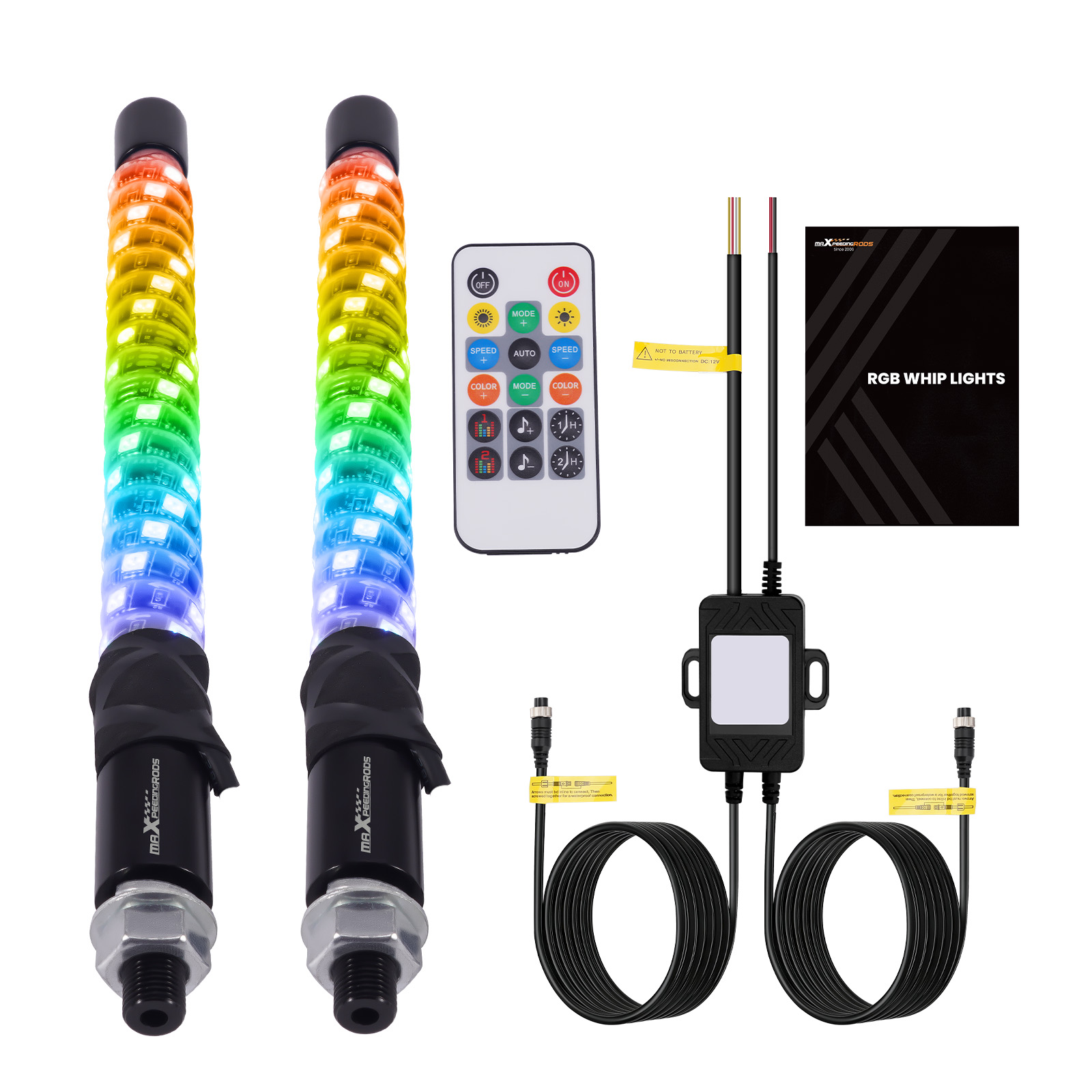 Pair 1FT Spiral Fat Whip Lights Chasing Lighted LED RGB for Polaris RZR UTV ATV