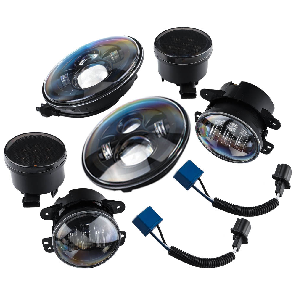 Front LED Headlight + Fog Light Turn Signal Set for Jeep Wrangler JK 2007-2017