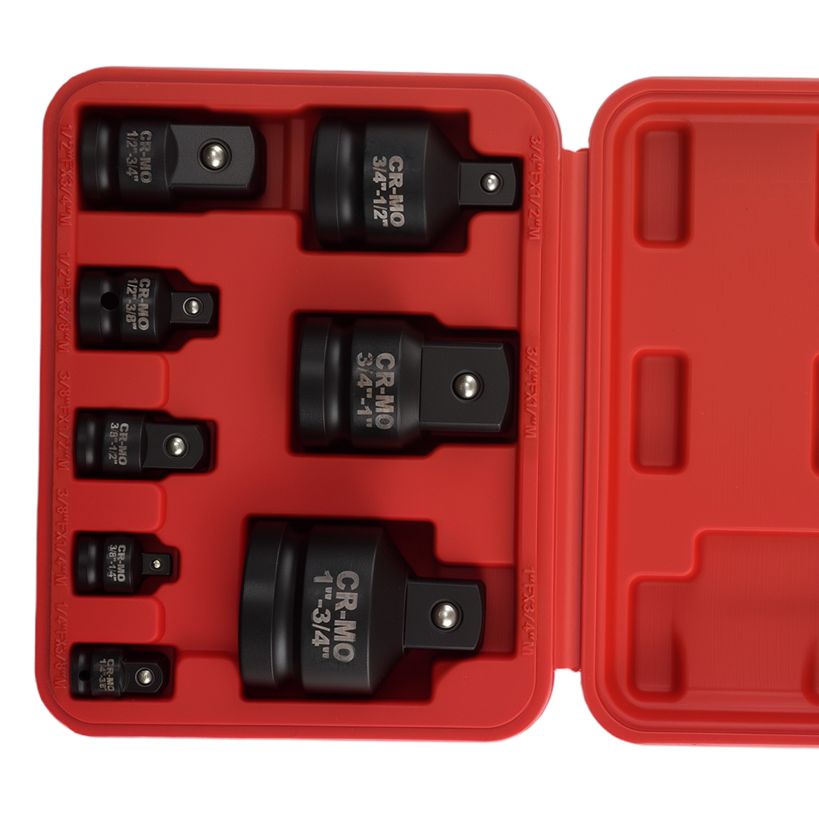 Impact Reducer Set 8pcs Socket Adapter 1/4-1in Drive CR-MO Steel w/ Case