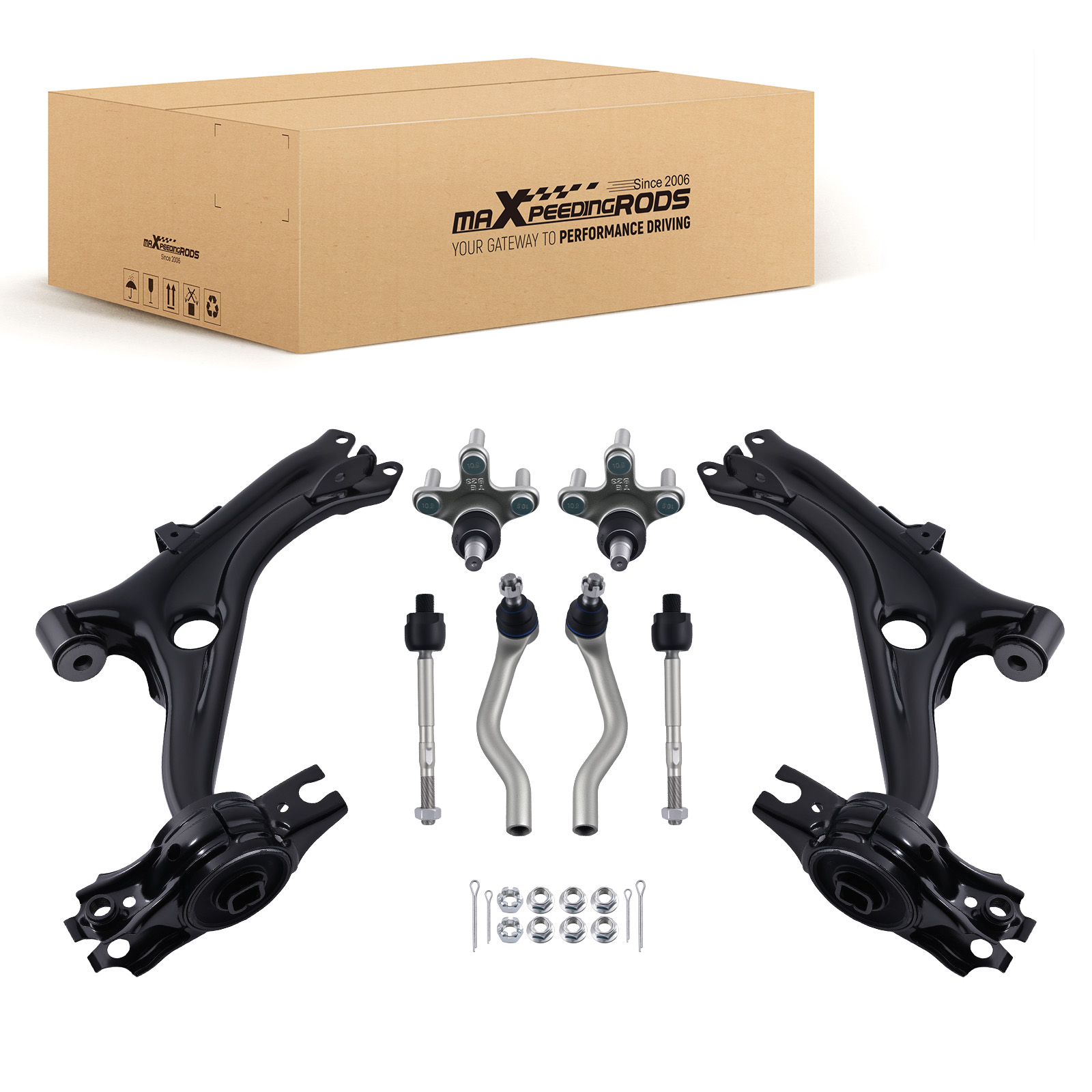 6pcs Front Lower Control Arms Kit Tie Rod Ends for 2016-2018 2019 Honda Civic