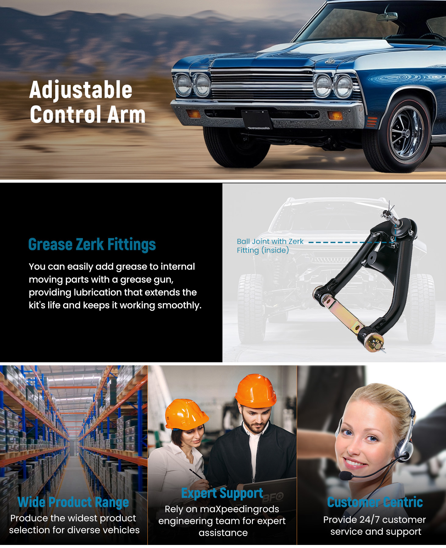 Front & Rear Control Arms 4-Link kit for 67-72 Pontiac GTO LeMans