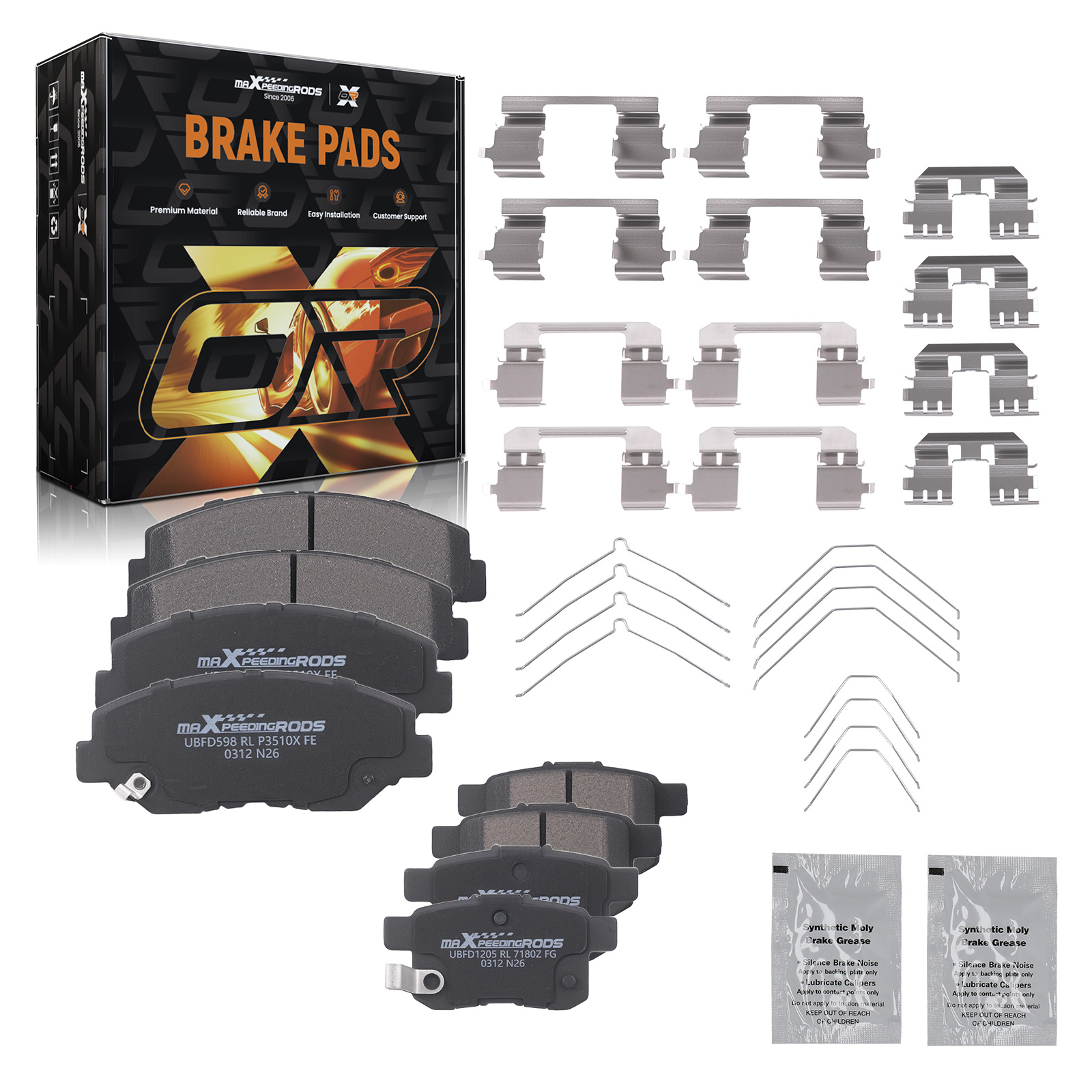 8pcs Front Rear Ceramic Brake Pads Set for Honda Accord 2008-2017 w/Hardware