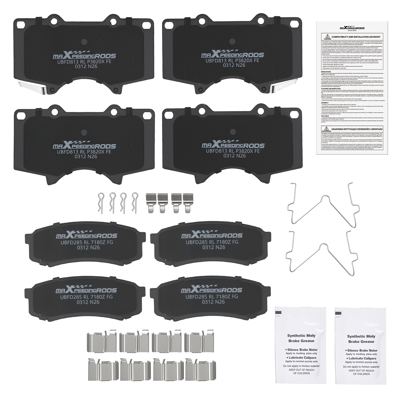 Front&Rear Ceramic Brake Pads Kit for Lexus GX460 2010-23 Toyota 4Runner 2003-24