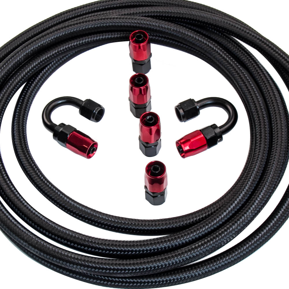 16.4FT AN6 Double Braided Gas/Oil/Fuel Hose Line & Swivel Hose End Fittings Kit