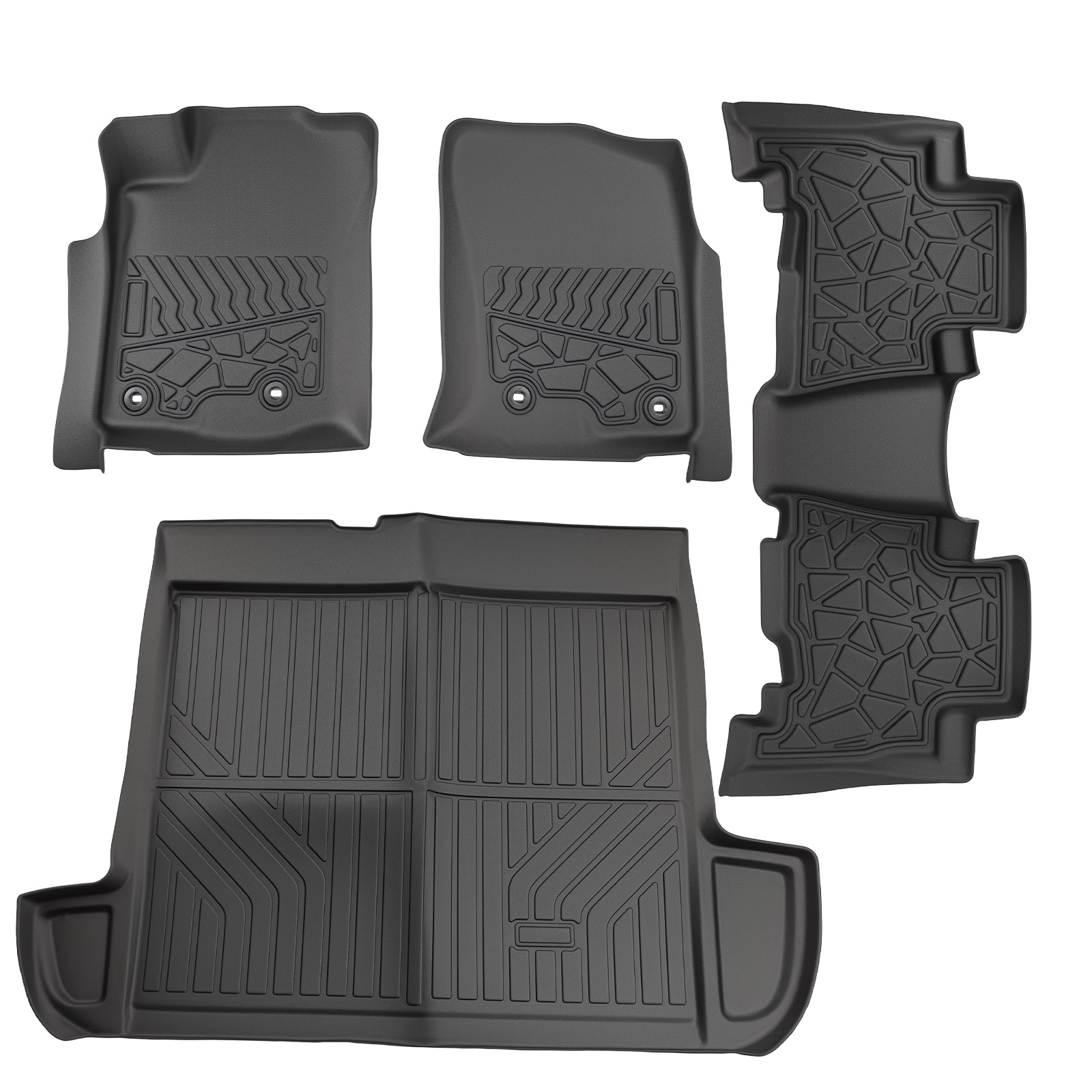 Deep Dish Floor Mats Set for Toyota 4Runner 2013-2024 5-Seats Black TPE Rubber