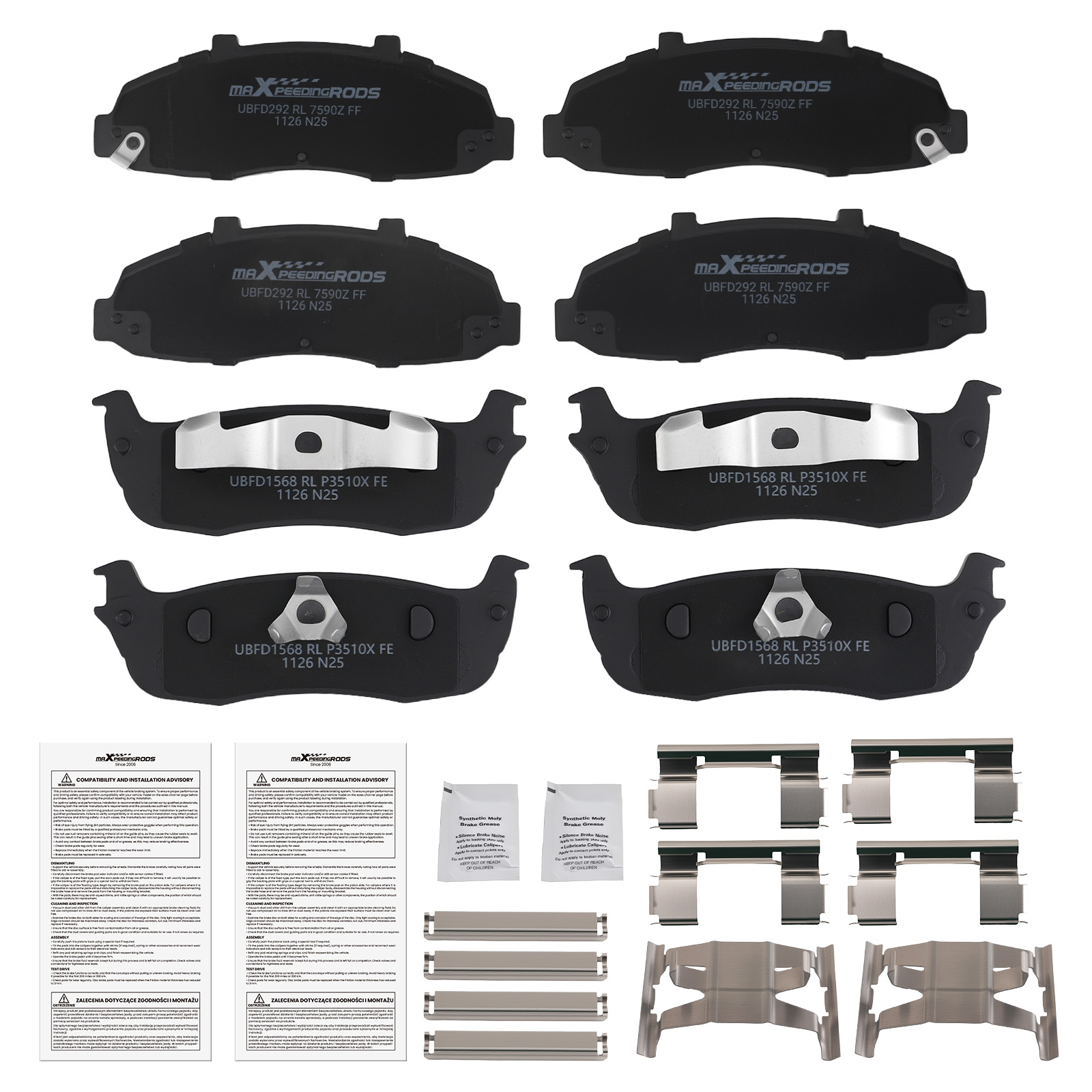 8pcs Front Rear Brake Pads Set for Ford F-150 1999-04 Lincoln Blackwood 2002