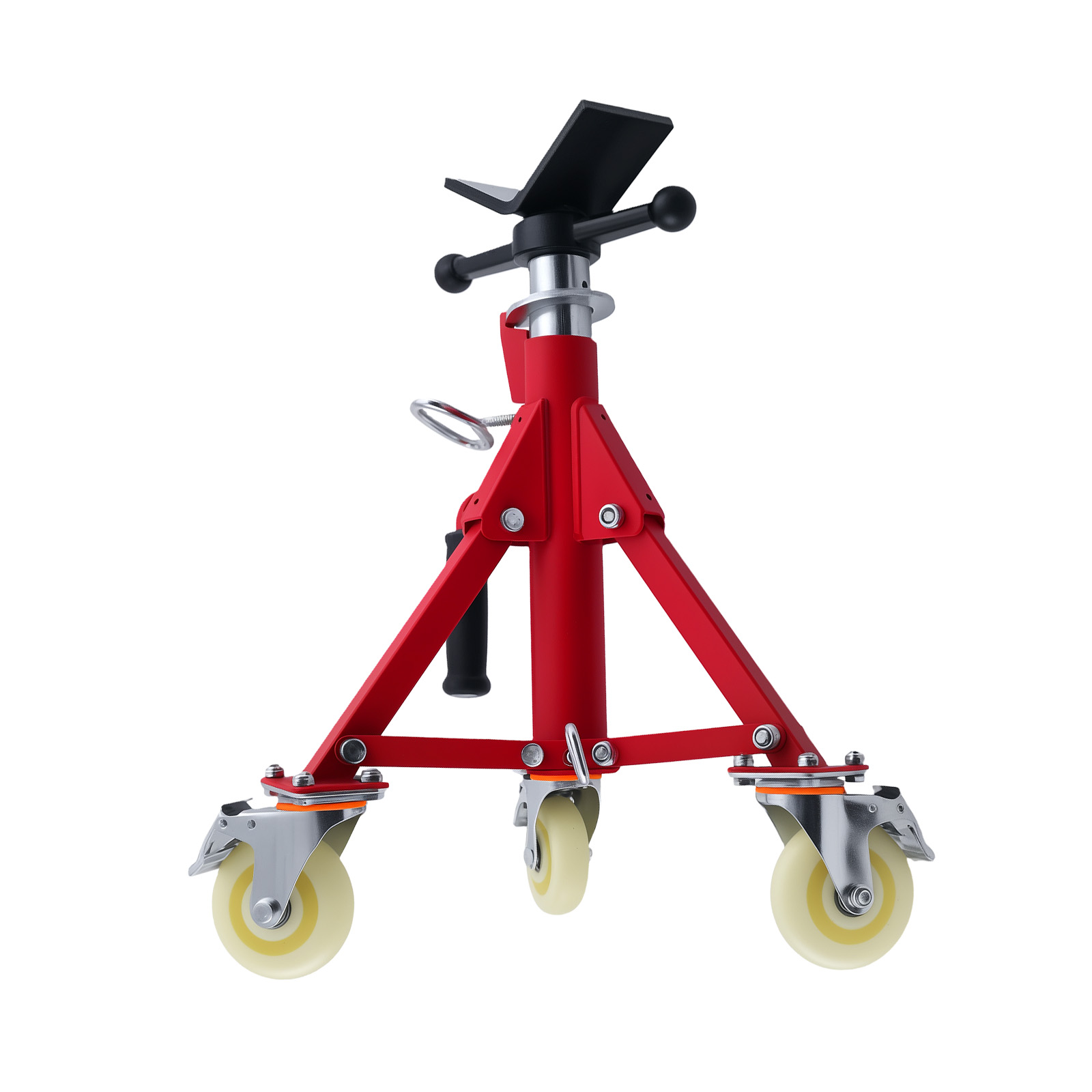 Steel V-Head Adjustable Pipe Stand 20-37 inch 882 lbs Capacity Casters