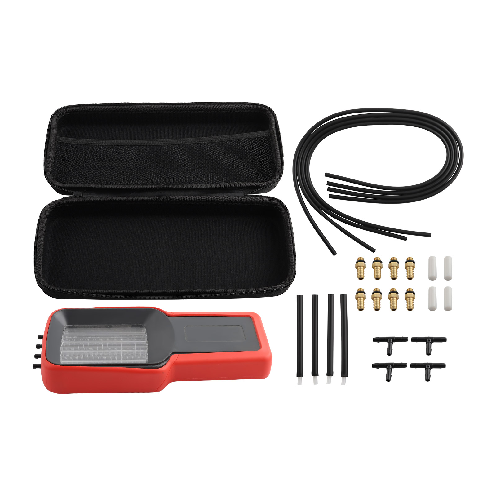 Carb Balance Synchronizer Gauge & 4 Cylinder Carburetor With Black Rubber Hose