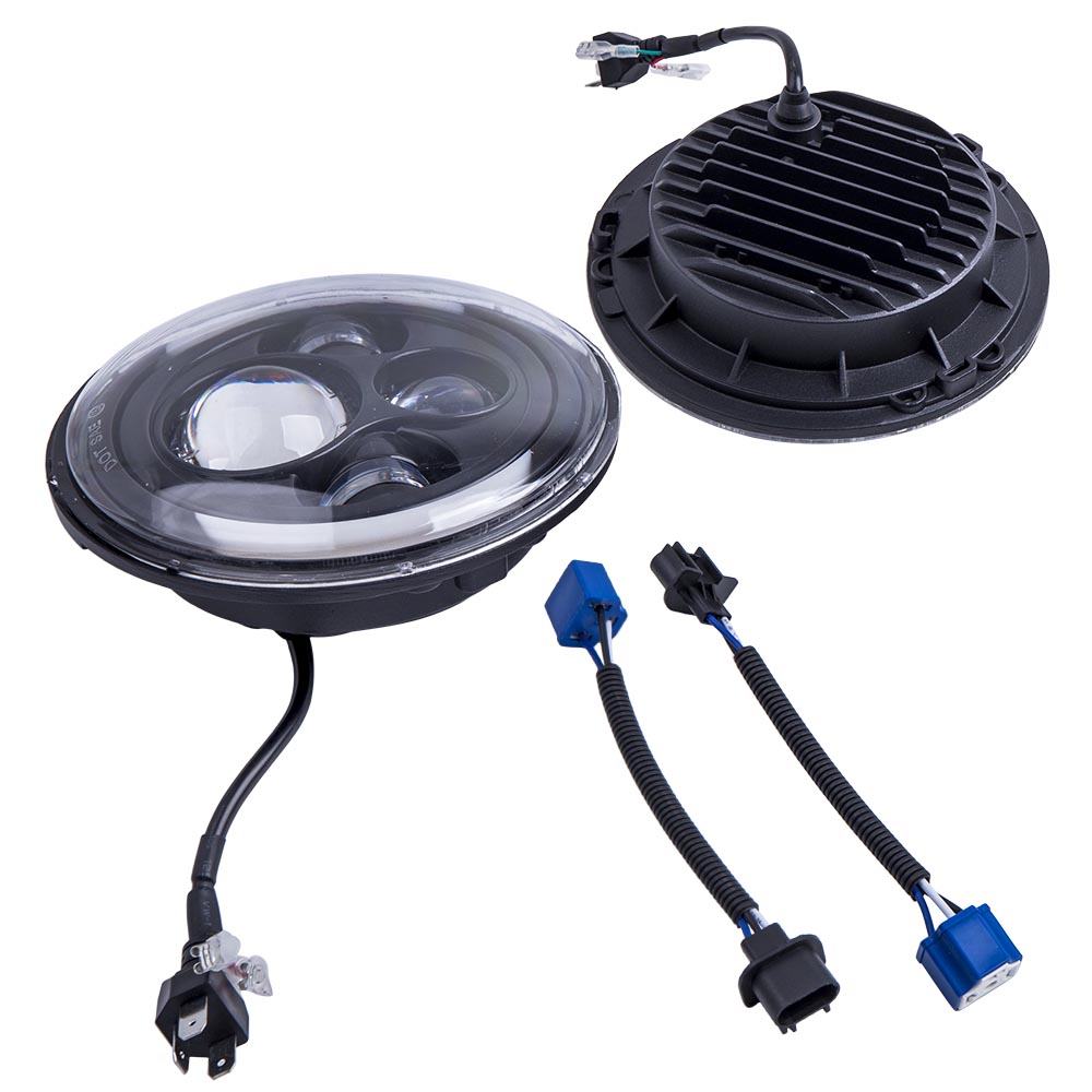 2pcs Round Led Headlights  7 Inch Clear Front Rear For Jeep Cj-5 Lj