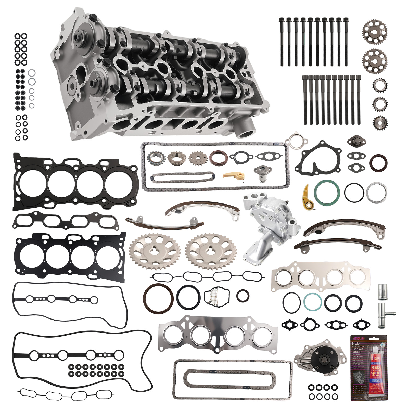Cylinder Head w/ Timing Chain Water Oil Pump Gasket Kit for Toyota Scion 2.4L
