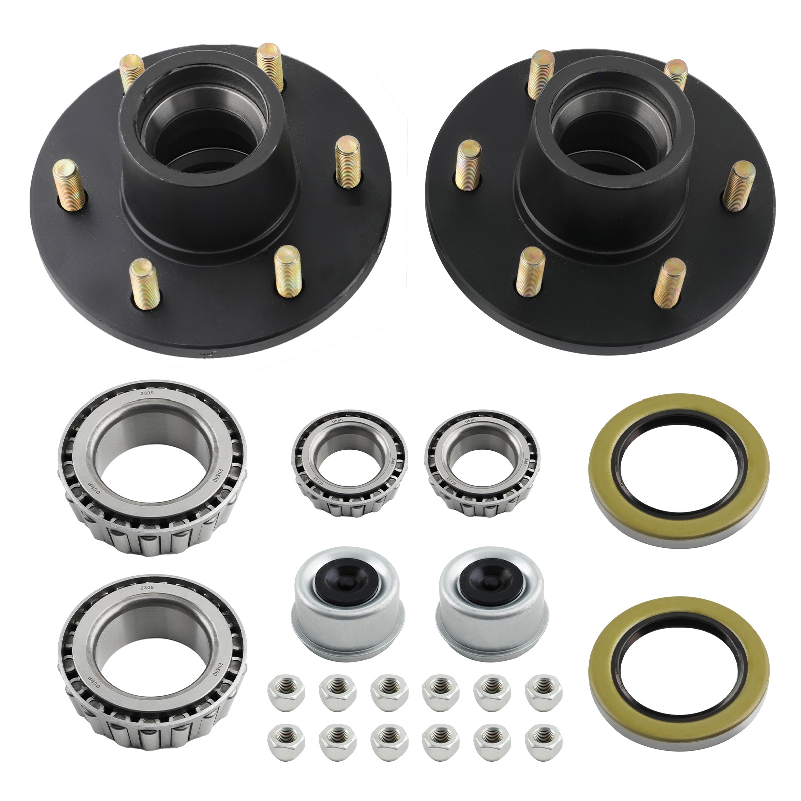 2PC TRAILER HUB CONVERT MOBILE HOME ON 6X5.5 IDLER AXLE BEARINGS SEALS  15123