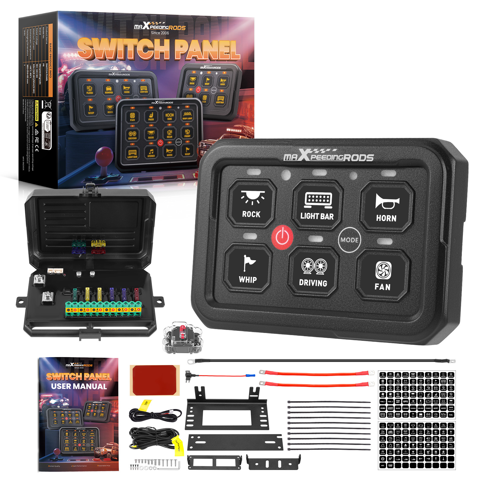 6 Gang RGB Touch Switch Panel Universal For UTV ATV Pickup 4WD Marine 12V-24V