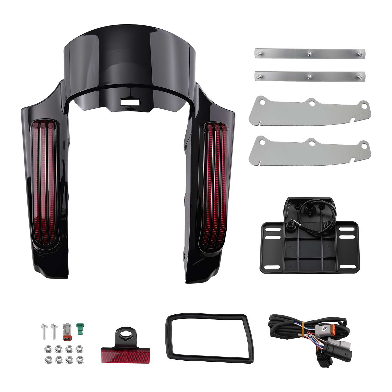 Black ABS Tail Light Fascia for Harley Touring Rear Fender w/ LED 2014-2024