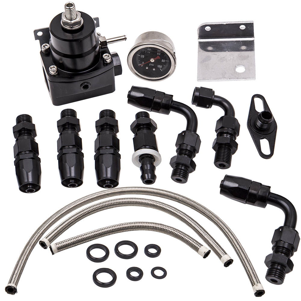 maXpeedingrods Universal Adjustable Fuel Pressure Regulator Kit 0-100PSI + AN6 Fitting Hose End (SKU# HL-FPR005-HEI)