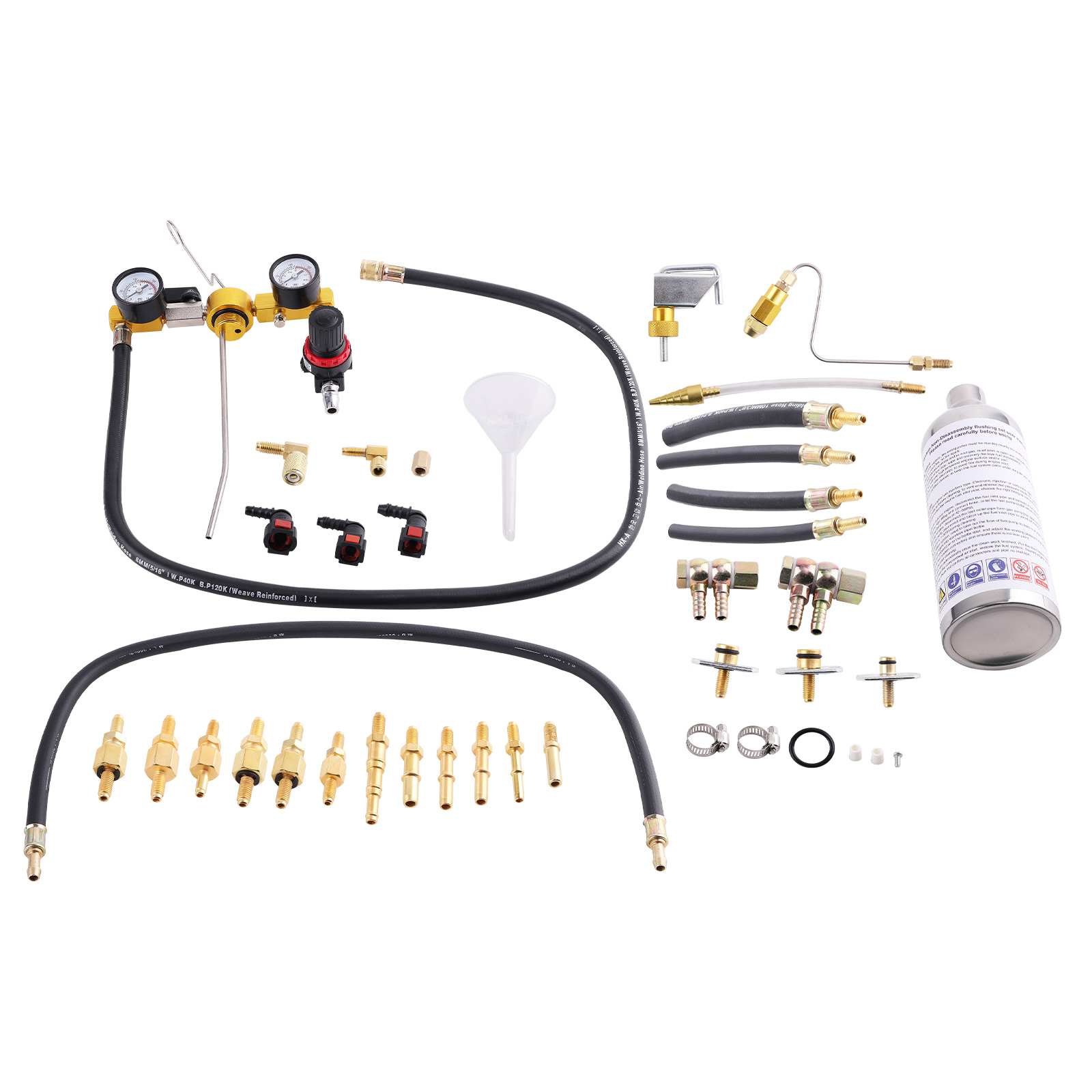 34pcs Fuel System Service Kit for Gas Vehicles with Pressure Gauge 0-220PSI