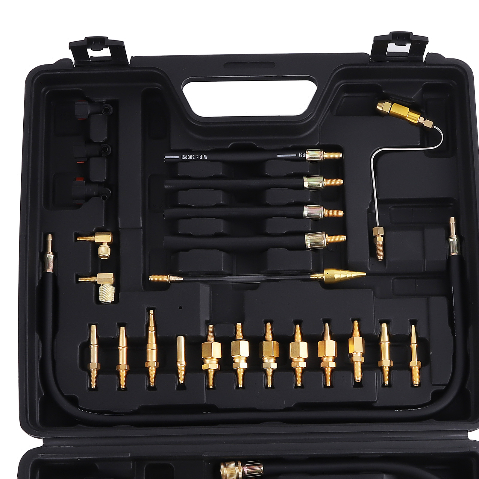 34pcs Fuel System Service Kit for Gas Vehicles with Pressure Gauge 0-220PSI