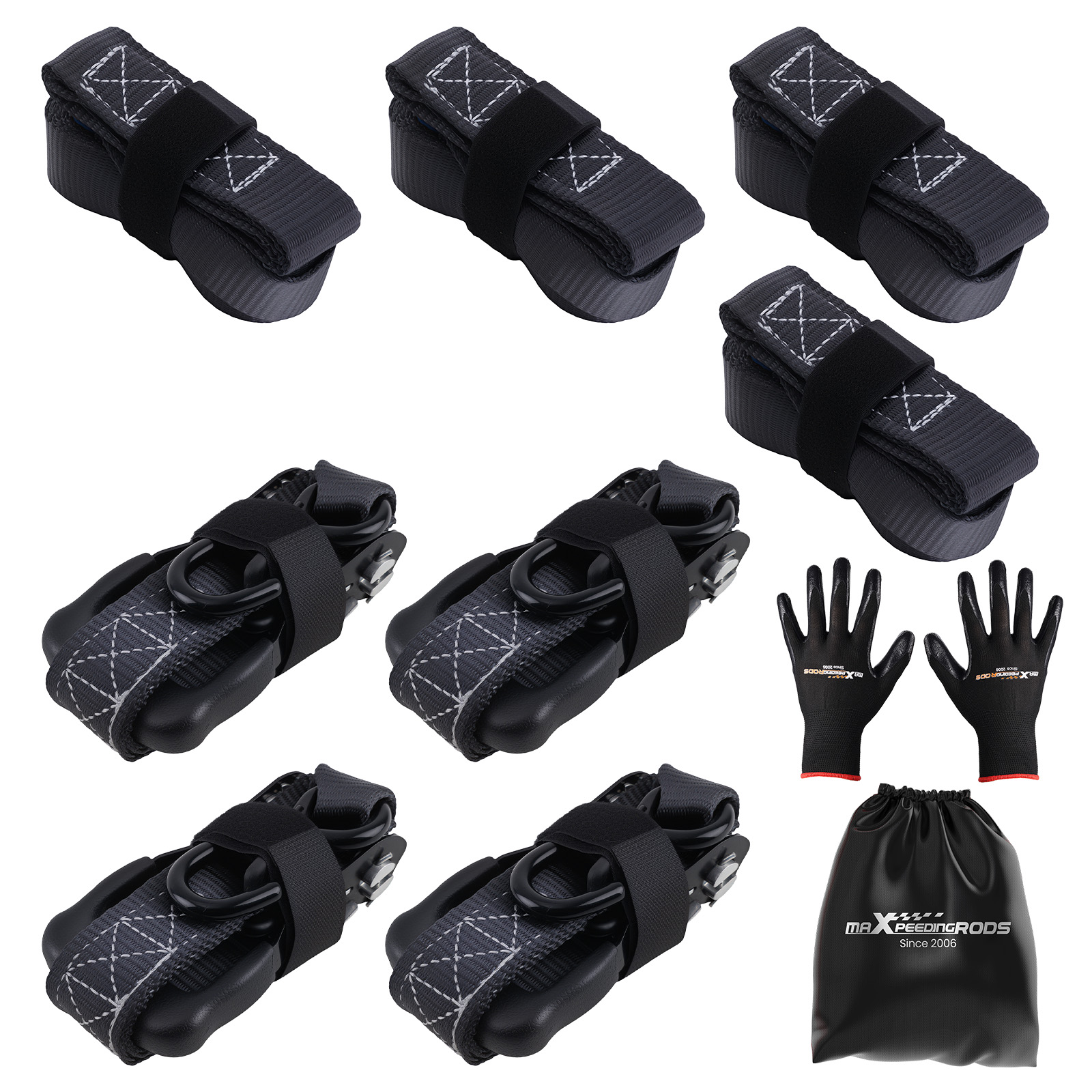 Black Heaty Duty 4 Pack Retractable Ratchet Tie Down Straps 1.6in * 8ft 5208 lbs