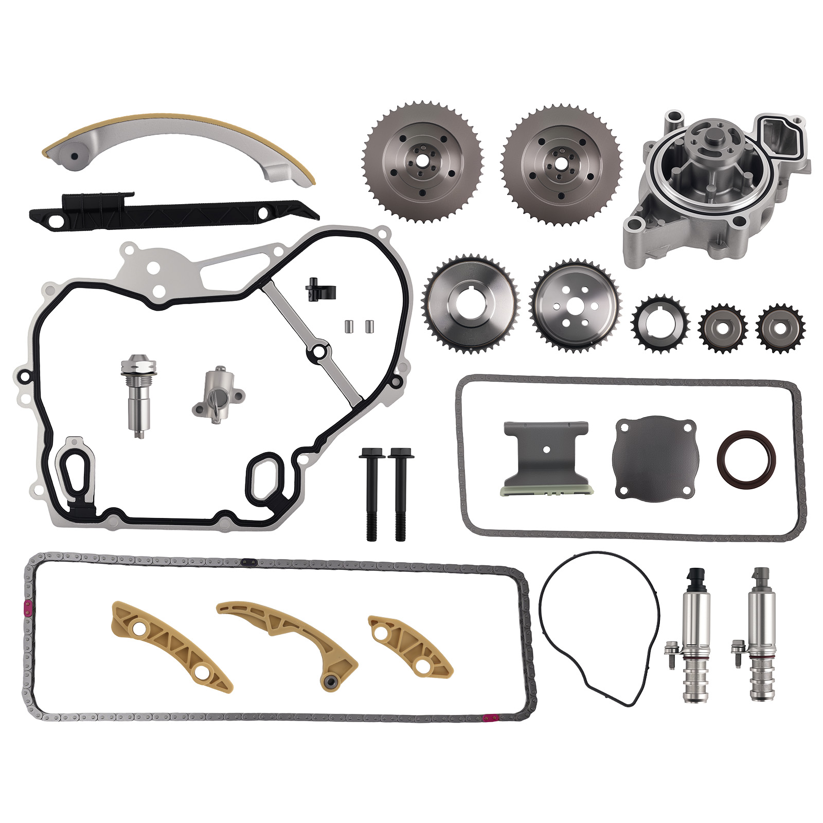 Timing Chain Kit VVT Solenoid Actuator Gear w/Water Pump For GM Ecotec 2.0/2.4L