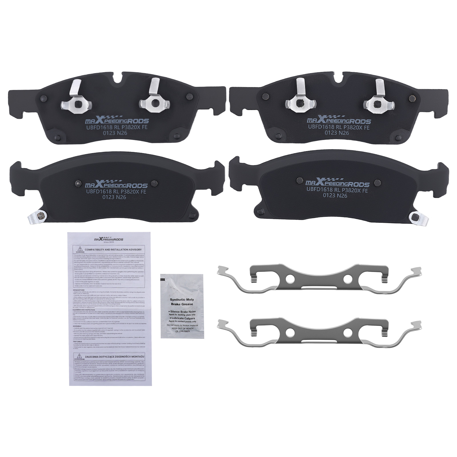 Front Rear Left&Right Brake Pads Kit for Dodge Durango 2011-23 D1455 w/Hardwares