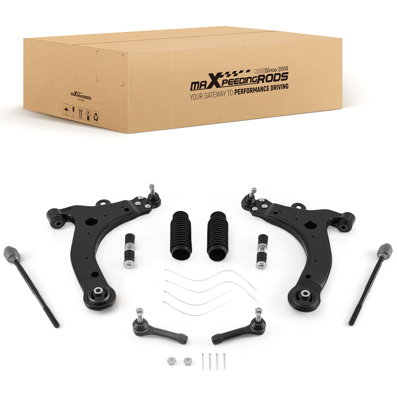 10x Front Lower Control Arms Sway Bar Tie Rods Kit for 2007-2013 Chevy Impala