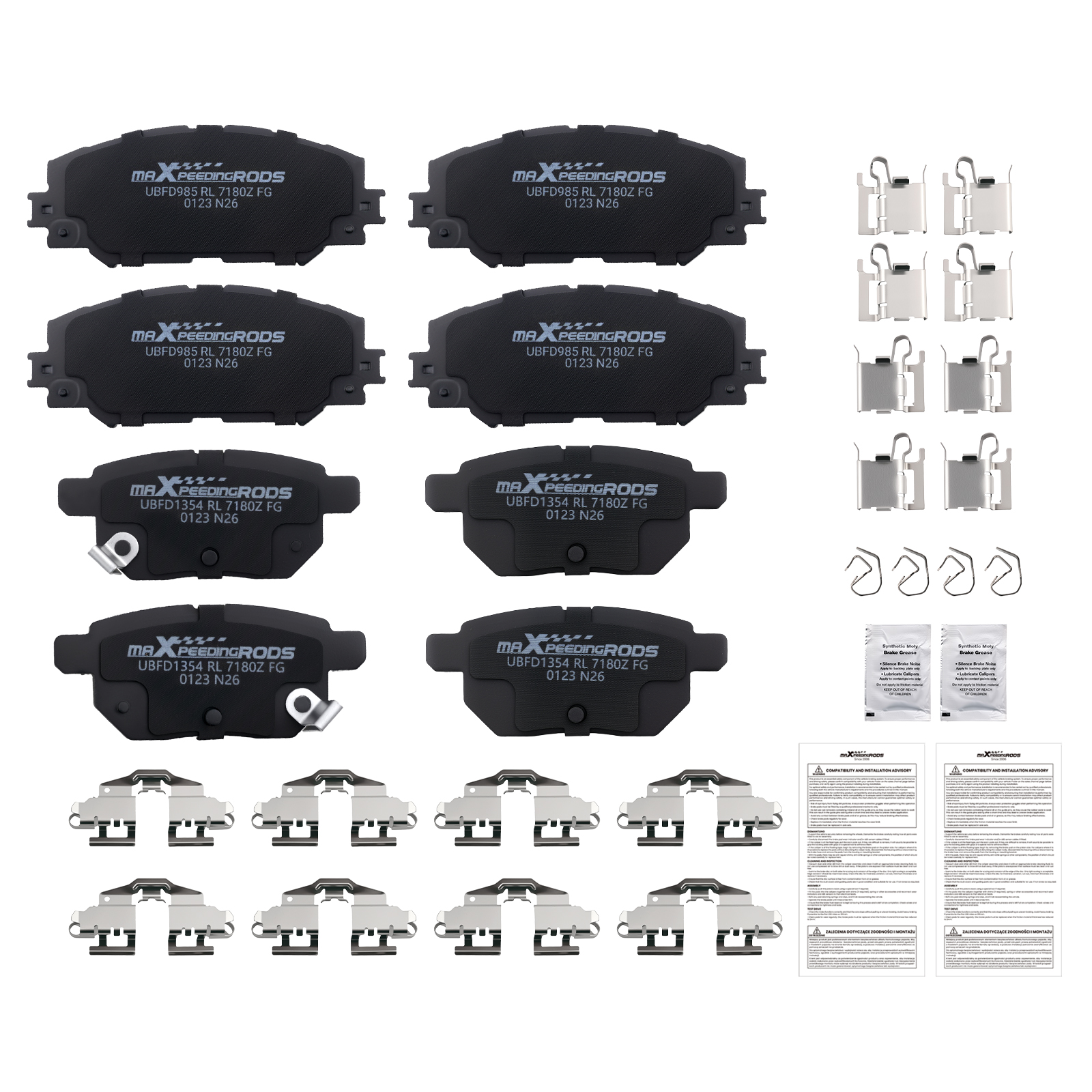 Front Rear Left&Right Brake Pads Kit for Toyota Corolla 2009-2019/Matrix 2009-14