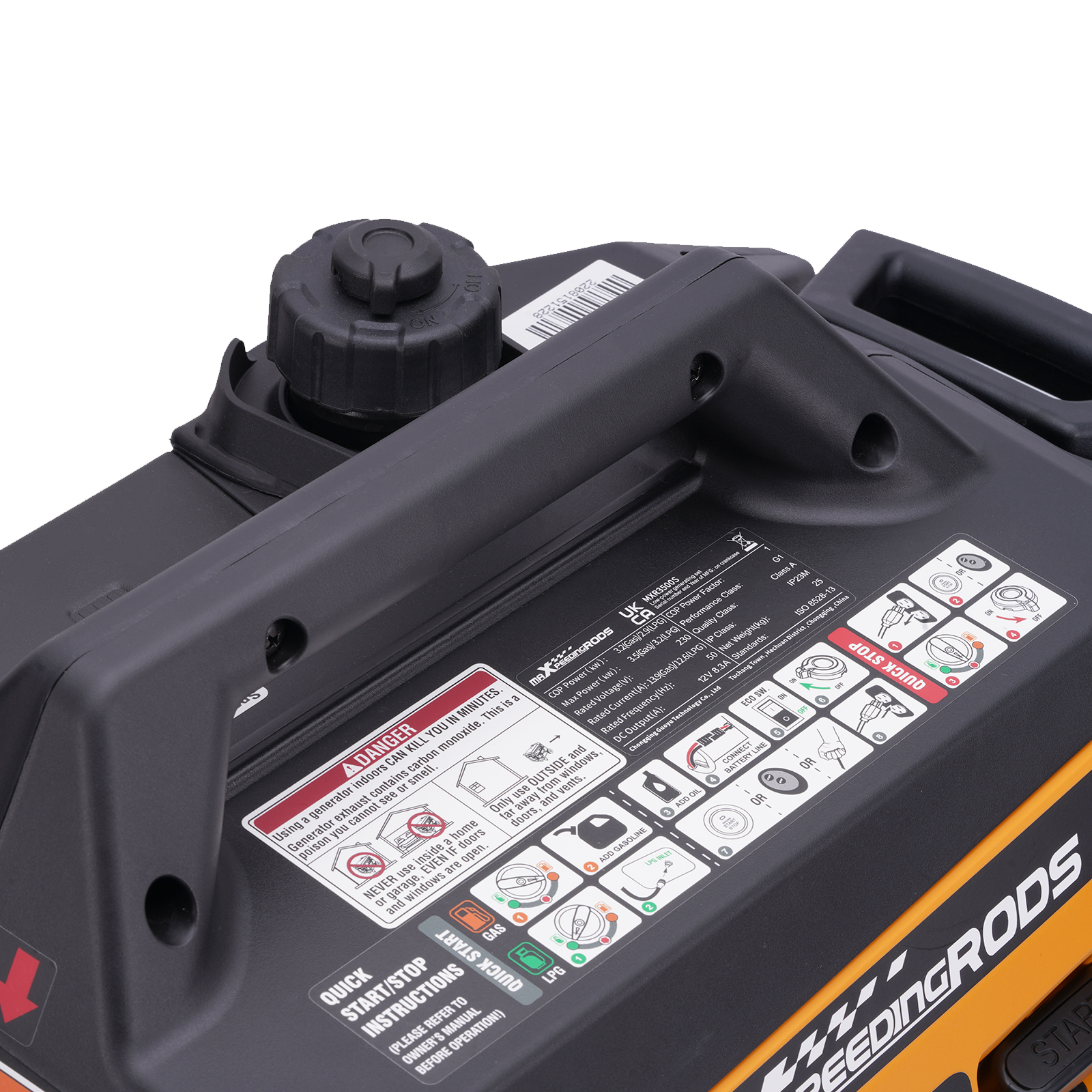 3200W Petrol Inverter Generator Portable Camping 3.5kVA Genset Dual Fuel Gas/LPG