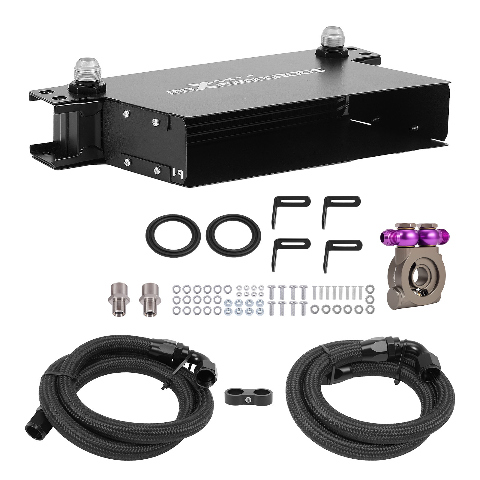 7 Row Aluminum Oil Cooler Universal 10AN Kit w/ Thermostatic Filter Adapter