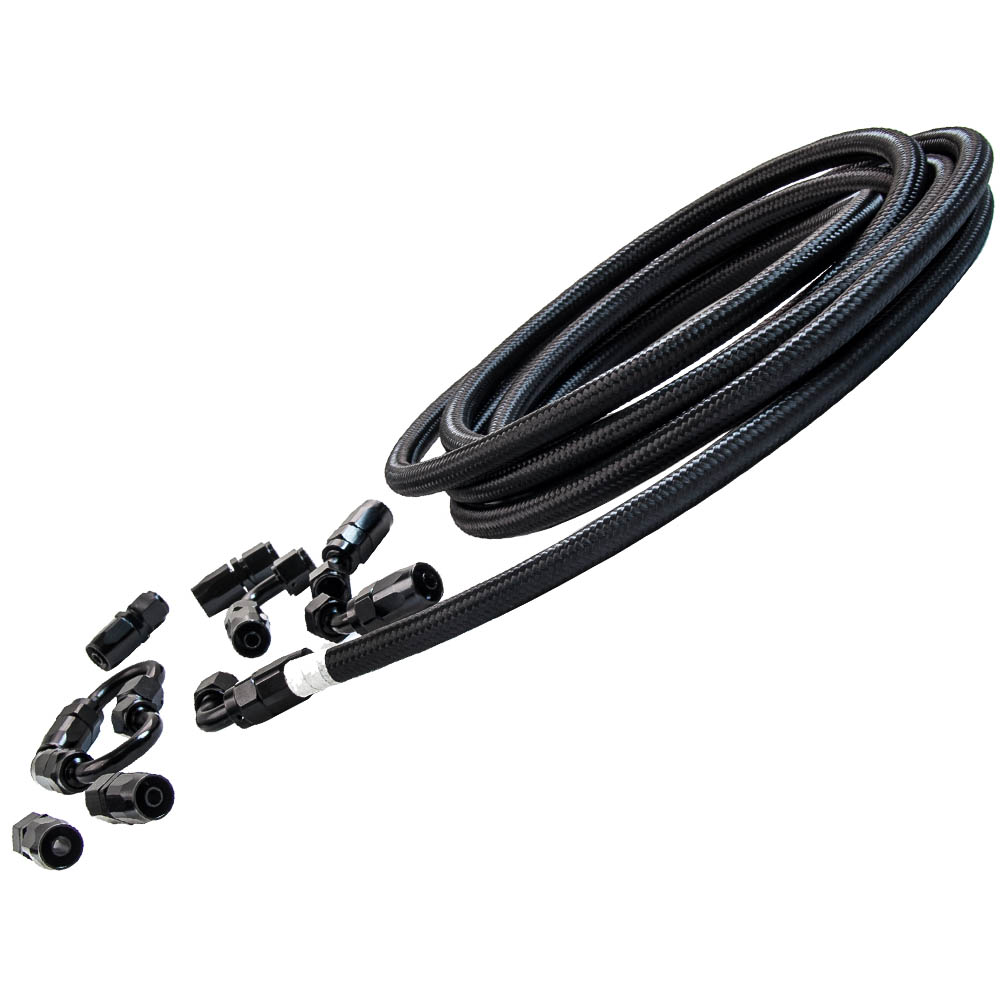 6AN 16FT Fuel Line Hose Kit Nylon Braided Oil Fuel Hose Line Fitting Universal