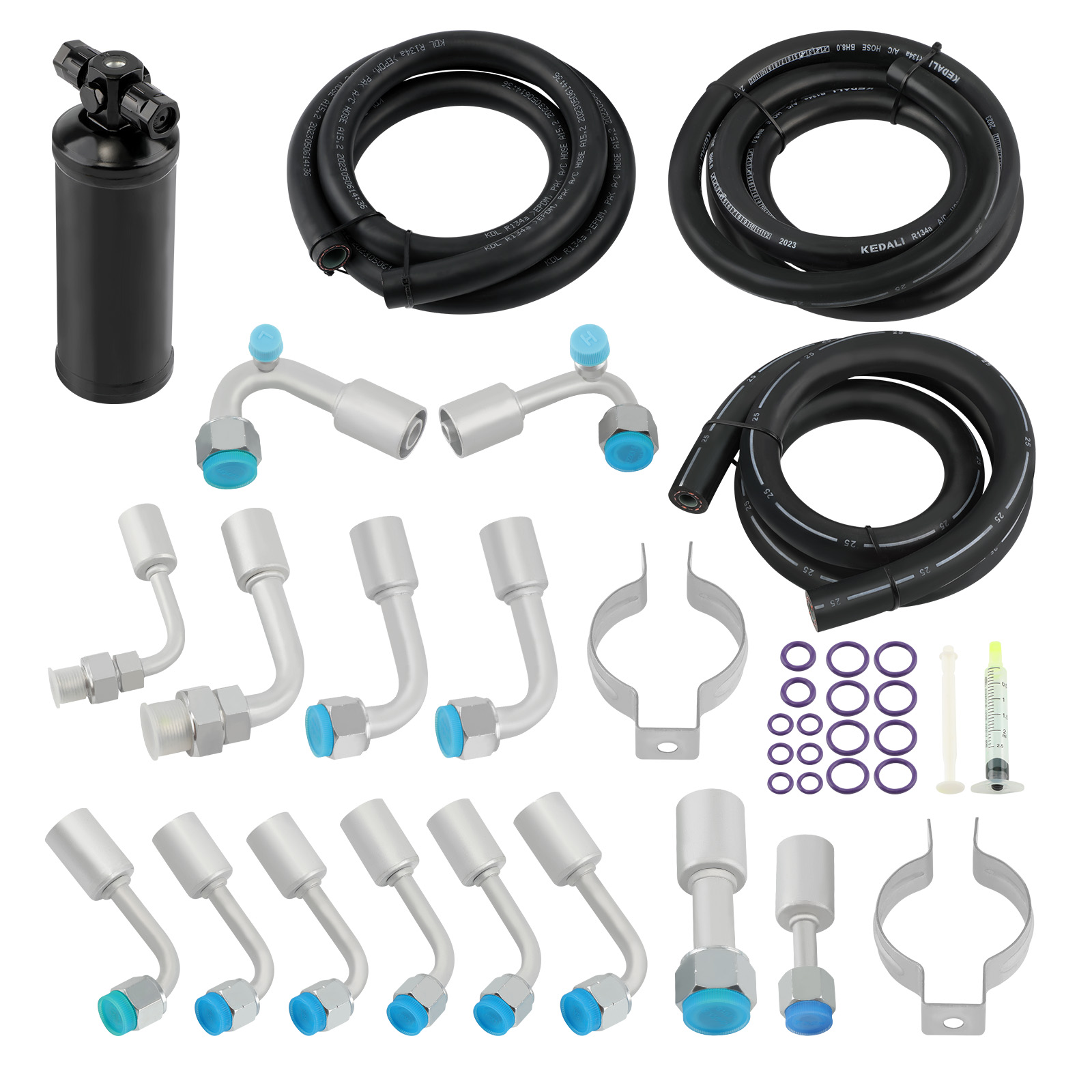 Universal 134a Air Conditioner Hose Kit O-Ring Fittings Drier AC Hose Assembly