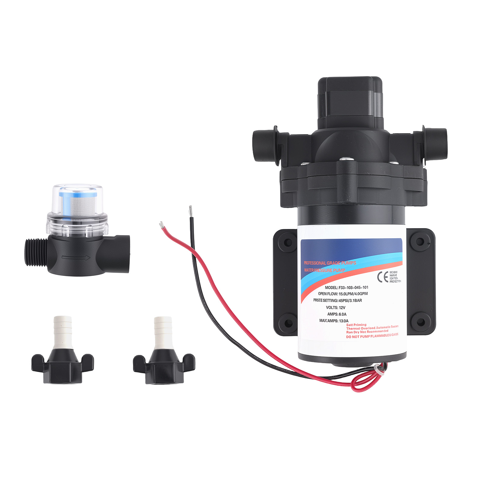 12V Diaphragm Water Pump for RV Yacht Marine Irrigation 15L/Min Low Noise