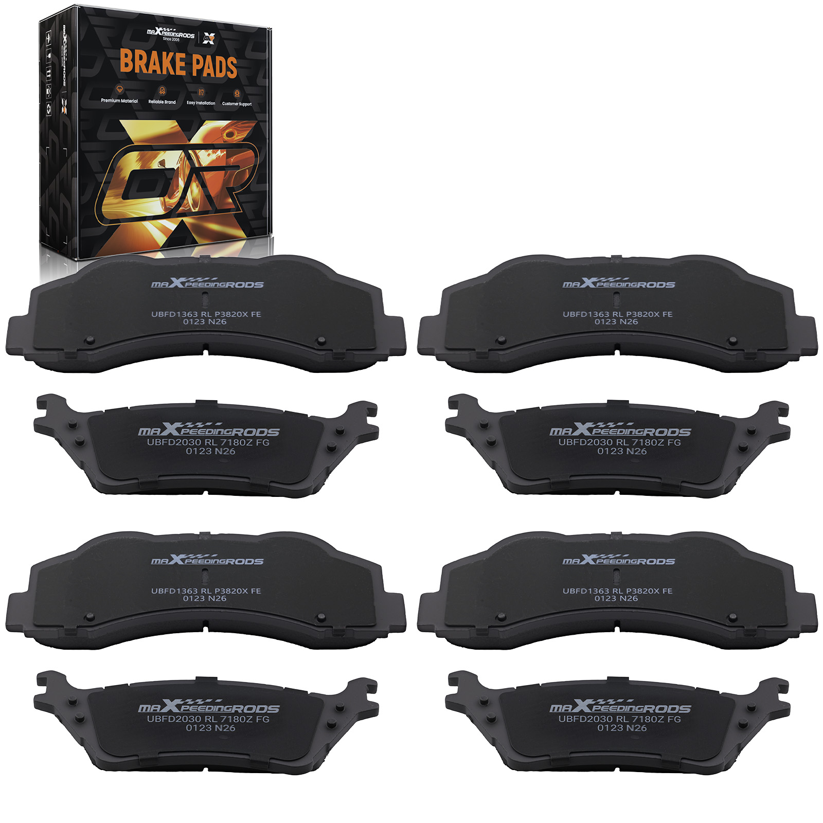 Front Rear Left&Right Brake Pads Set for Ford F-150 2012-2020 P1602 w/Pad Shims