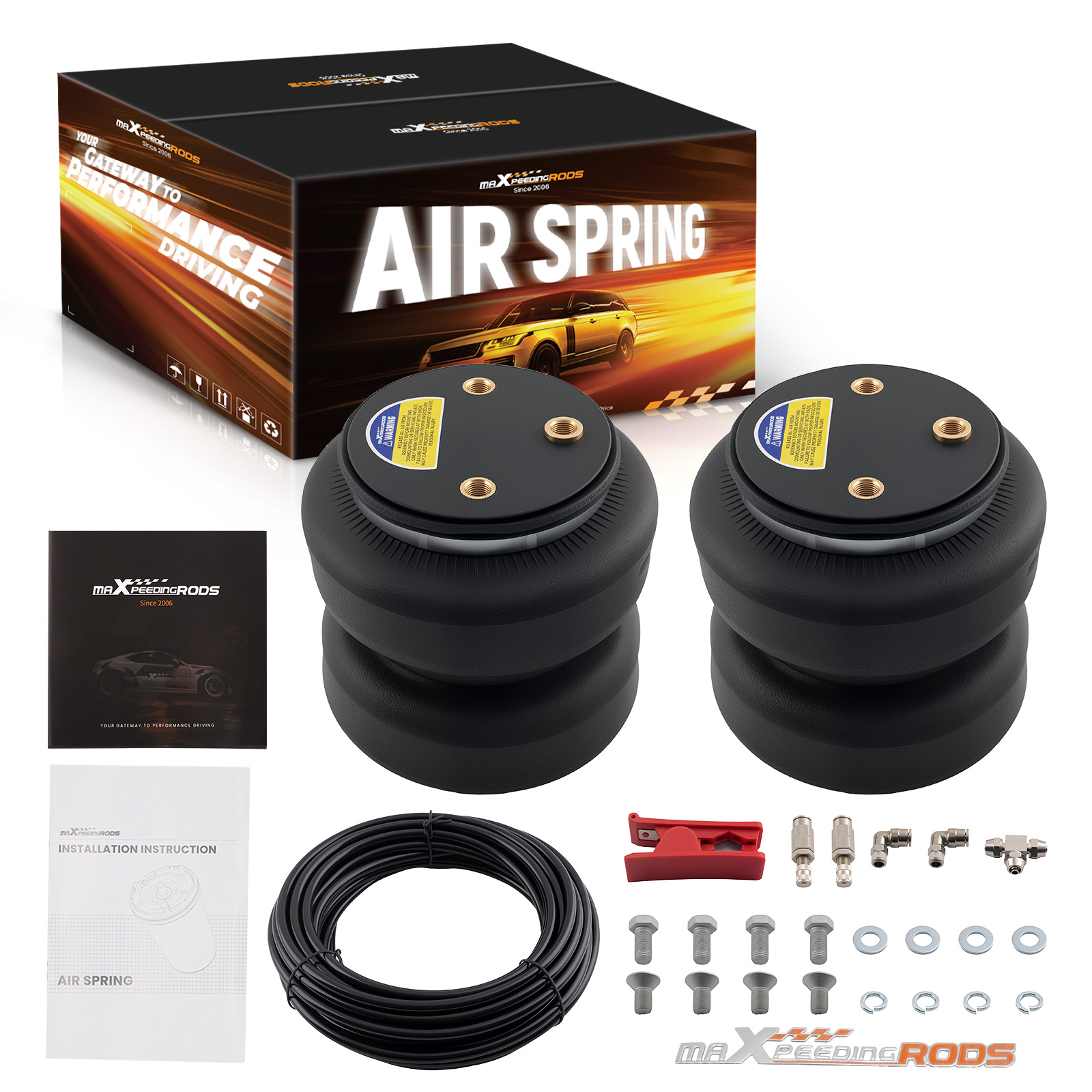 2Pcs Universal 2500lb Air Spring Bag + Air Fitting Line for Dodge Ram 1500 2500