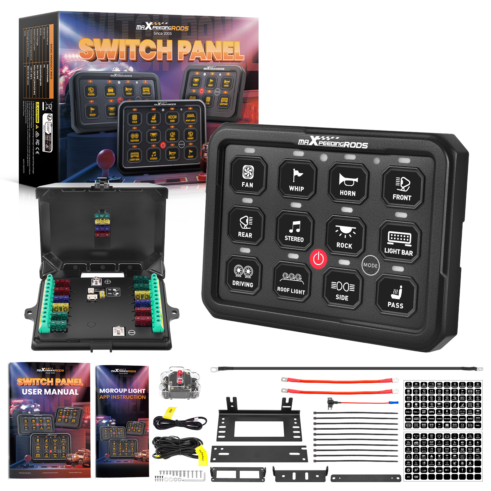 Panneau Switch 12 Boutons Tactiles RGB Contrôle APP For Camion UTV ATV Marine