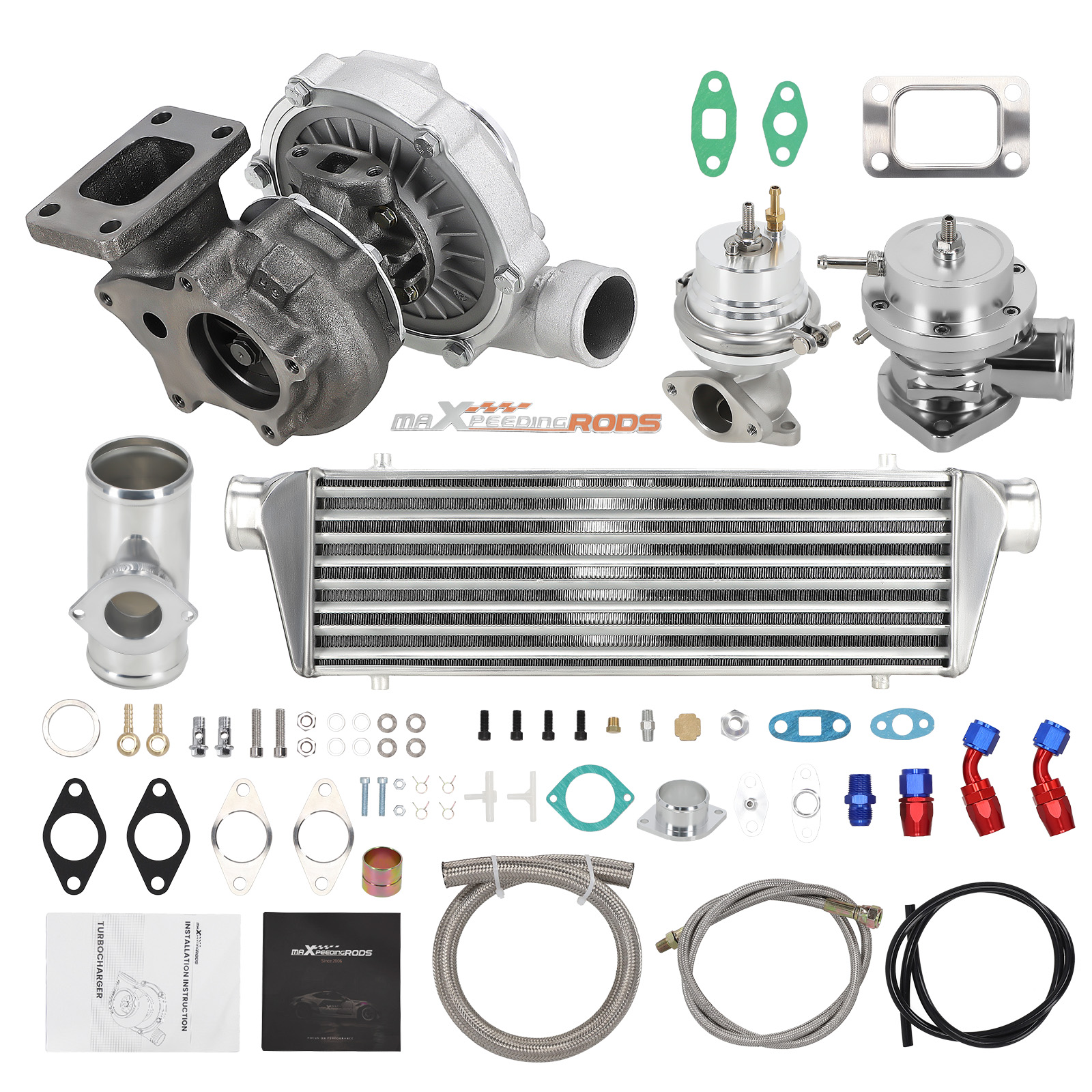 T3/T4 T3 T4 T04E Universal Turbocharger Kit+Intercooler+Wastegate+Oil Line