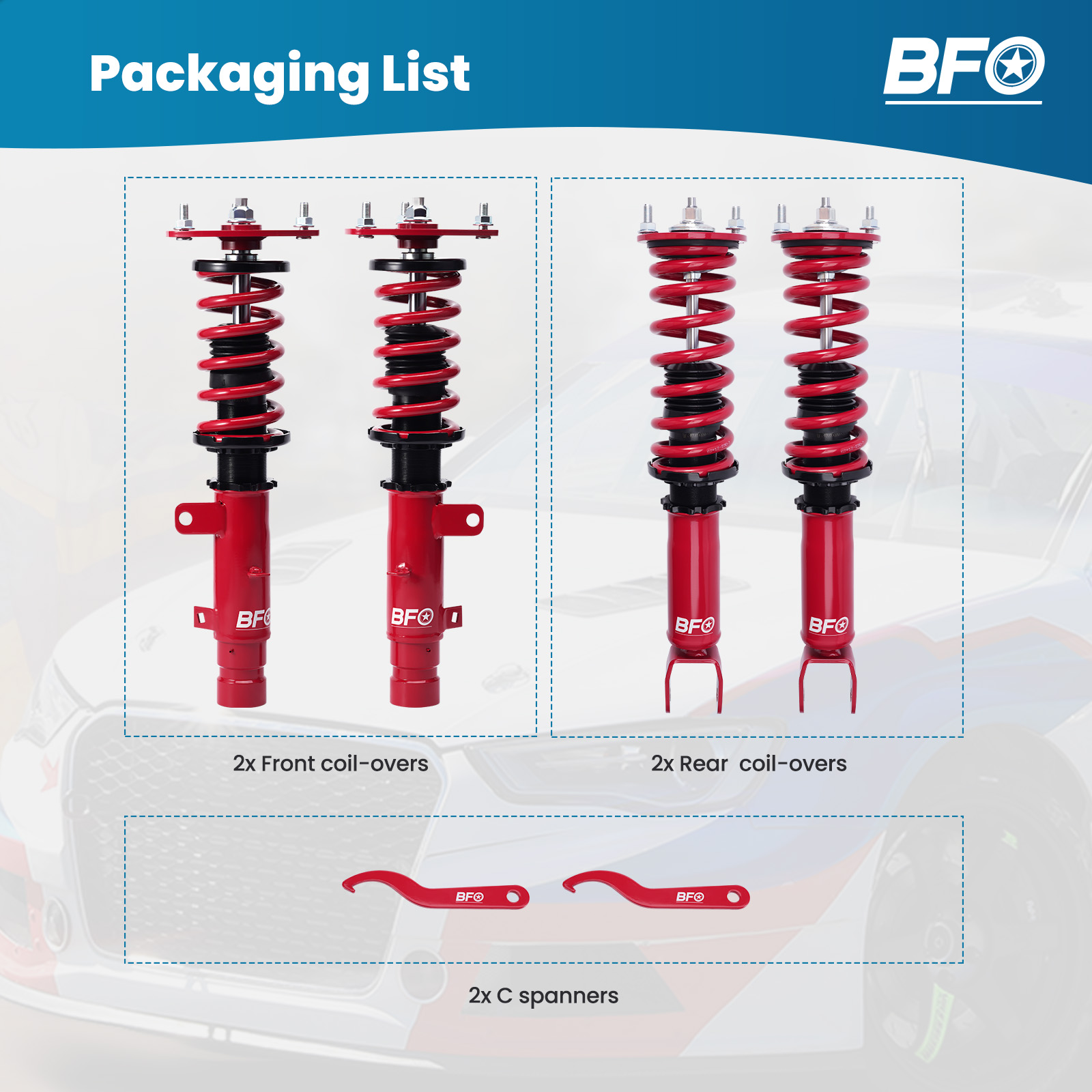 thumbnail image 2 of BFO Coilovers Kit For Honda Accord 2013-2017 – Height Adjustable & Ready To Lower! 2 of 5