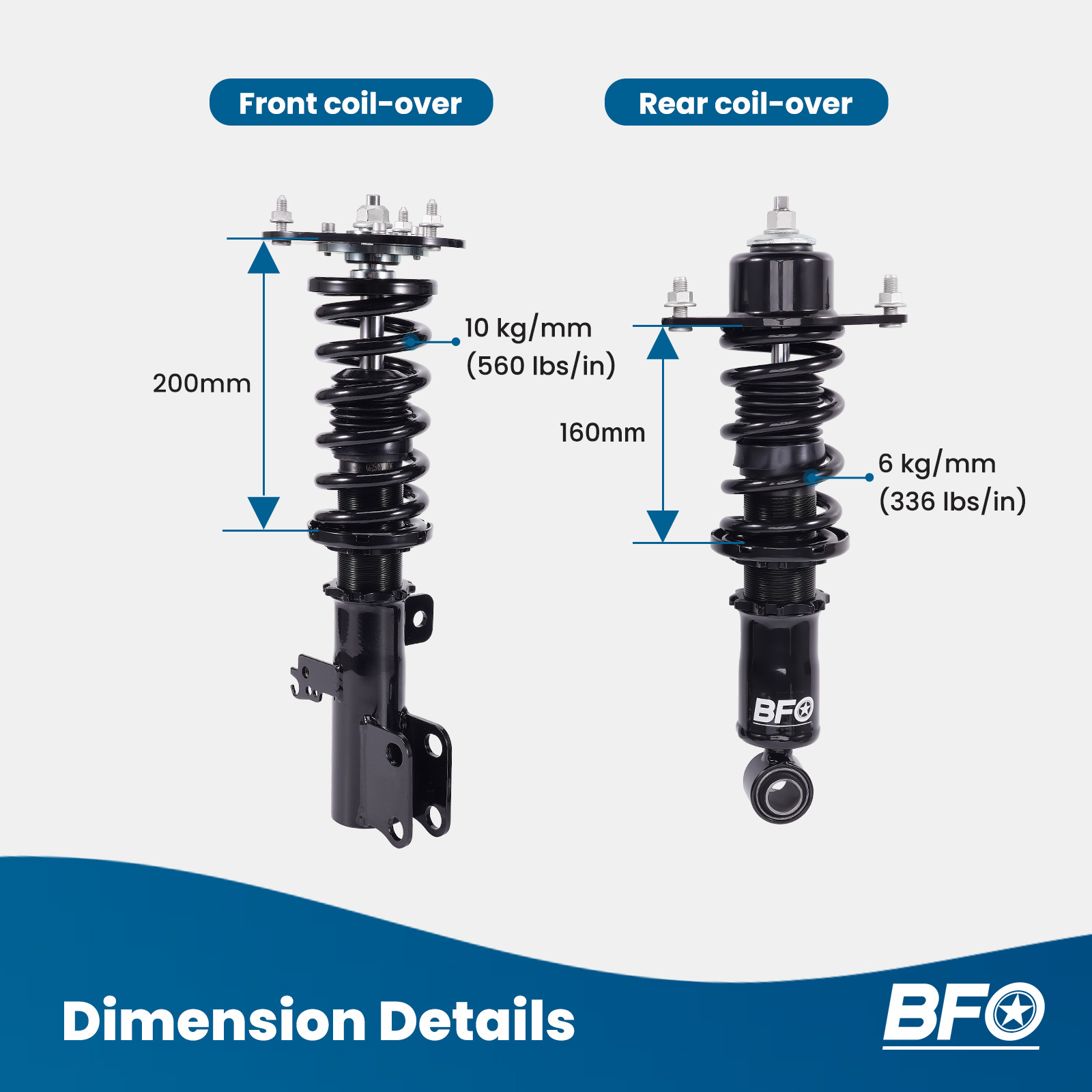 BFO Coilover Shock Struts For Toyota Corolla 09-17 Matrix E140 09-14 Adjustable