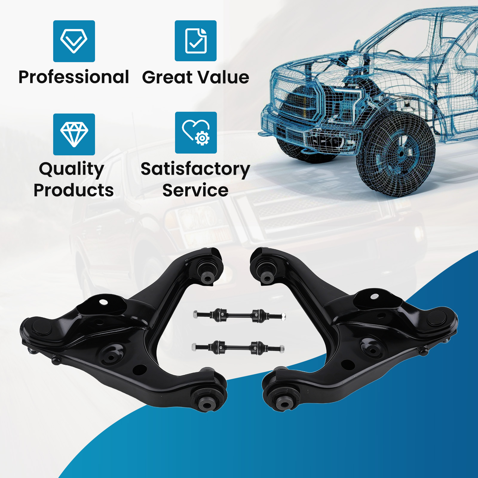 Detroit Axle 4pc Front Lower Control Arm & Sway Bar Kit – For 2009-2013 Ford F-150, Expedition, Lincoln Navigator
