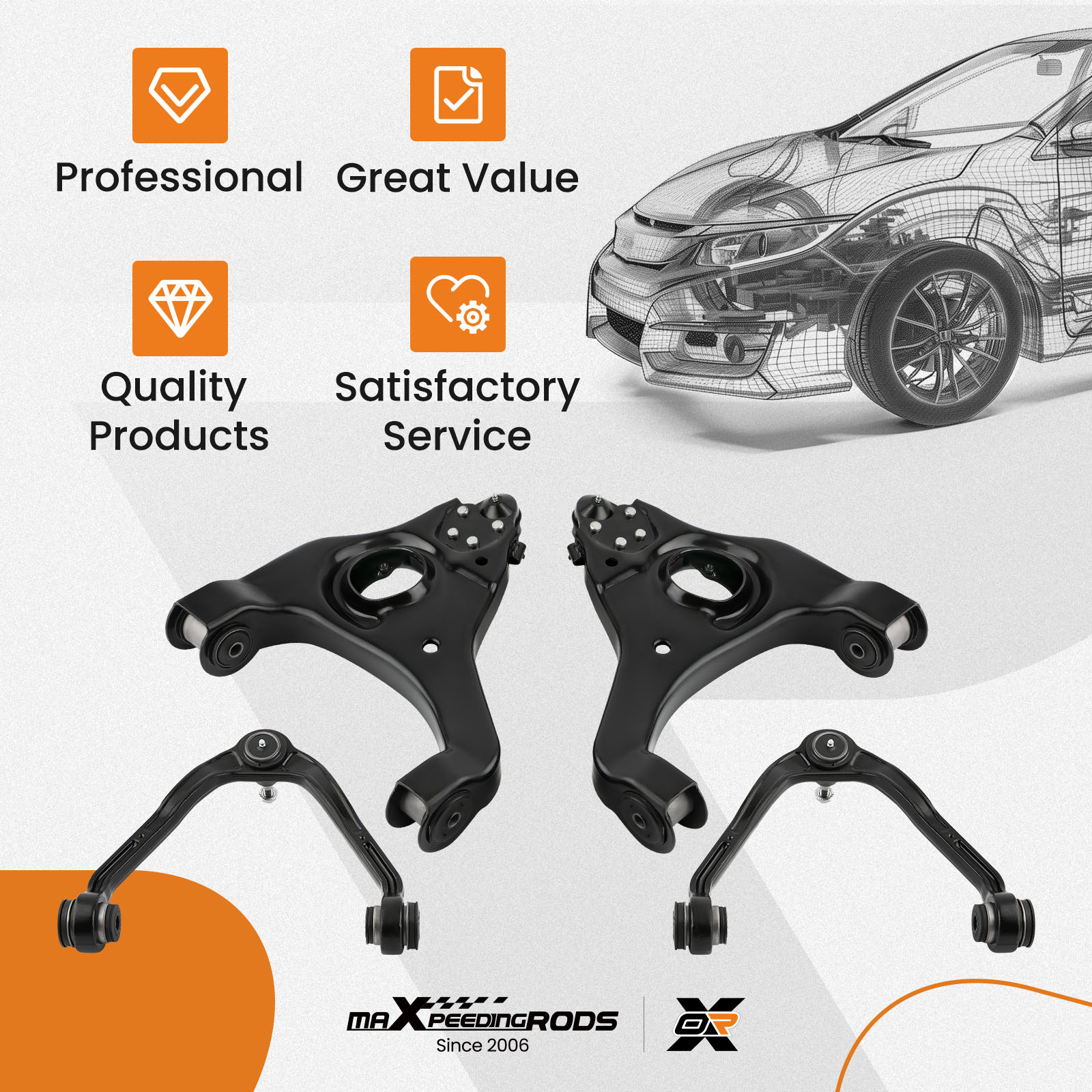 CAUTOPARTS Front Upper & Lower Control Arms Kit For Chevy Silverado & GMC Sierra 1500 (1999-2006)