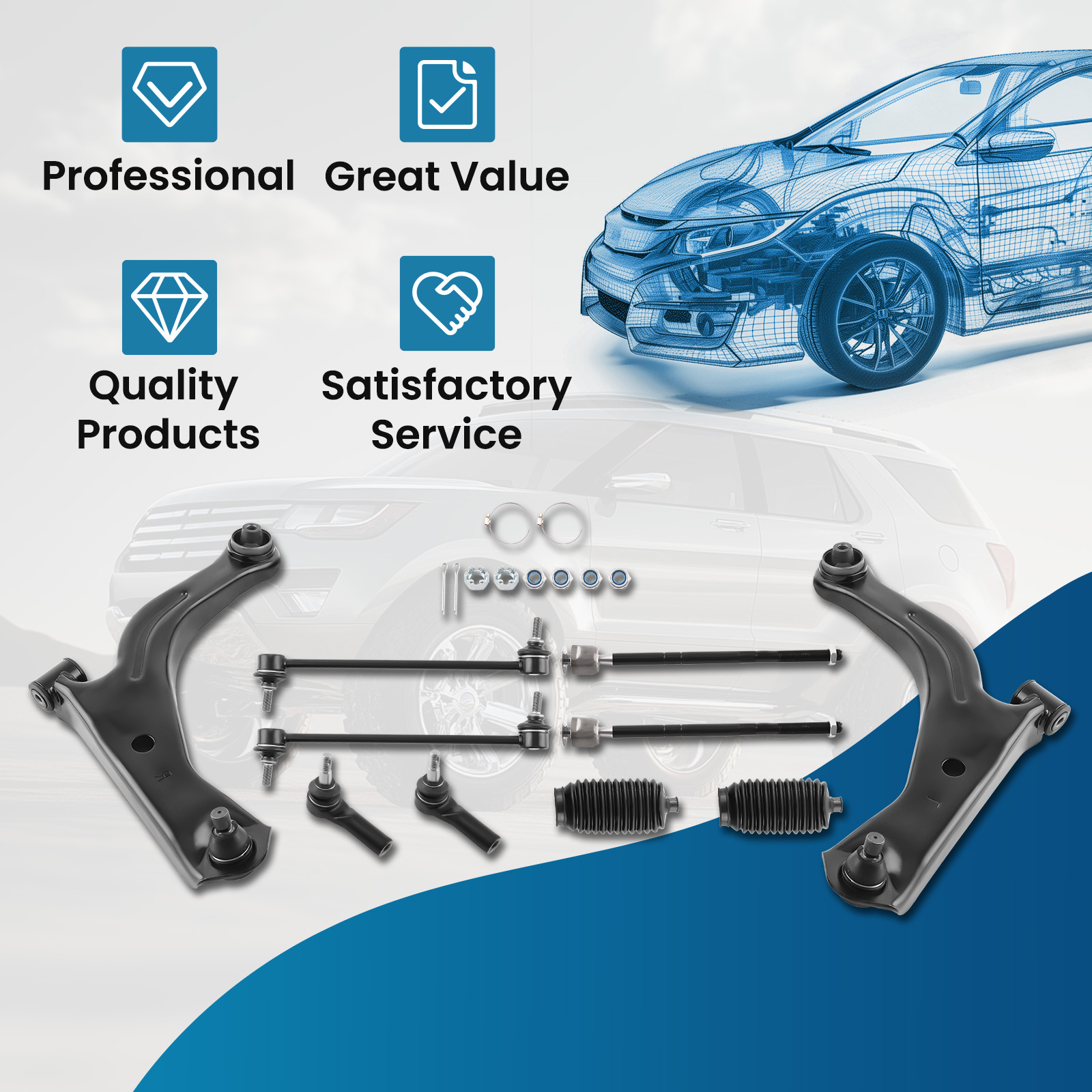Front Lower Control Arms Tie Rod Sway Bar Links for 2005-09