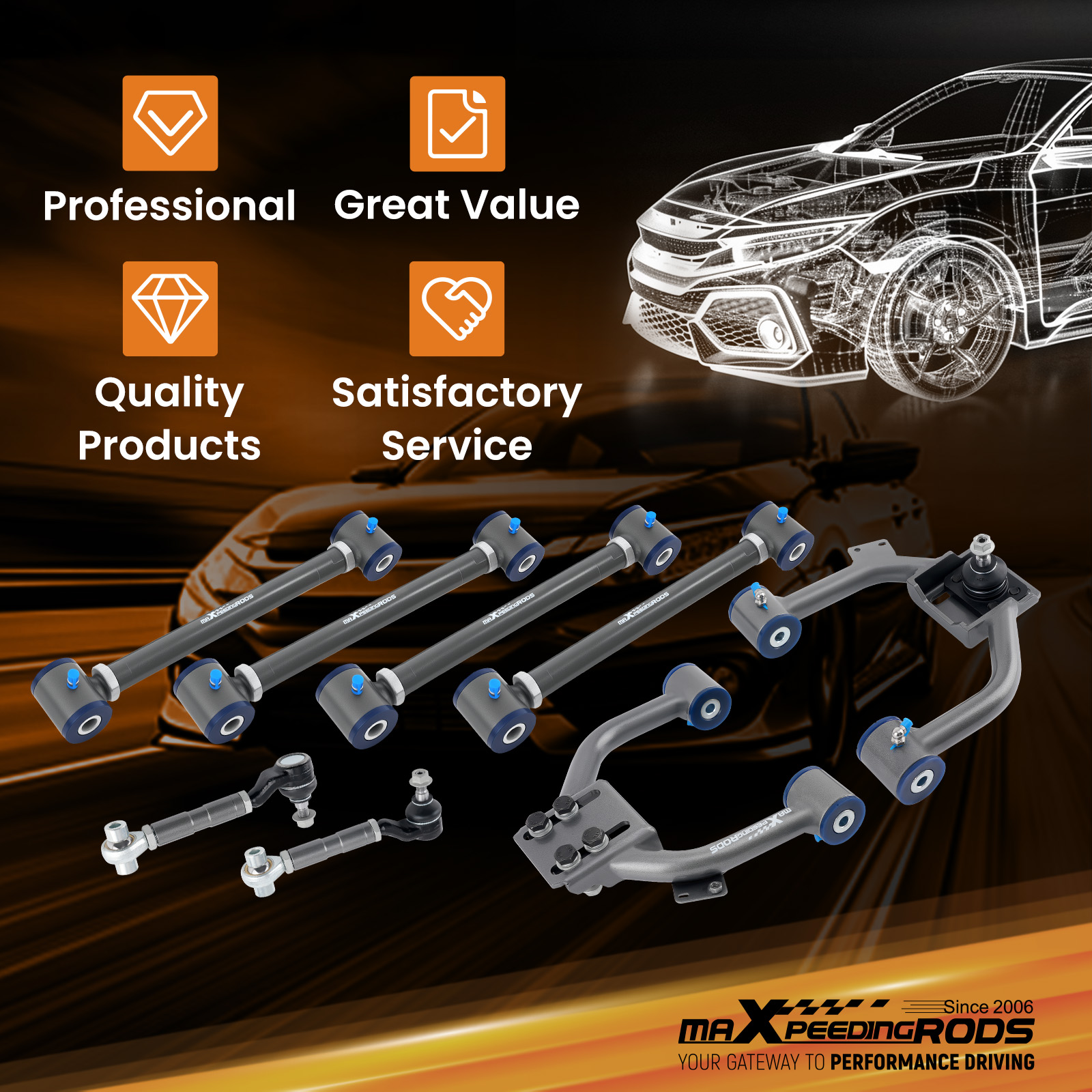 Adjustable Front Upper + Rear Camber Arms Set