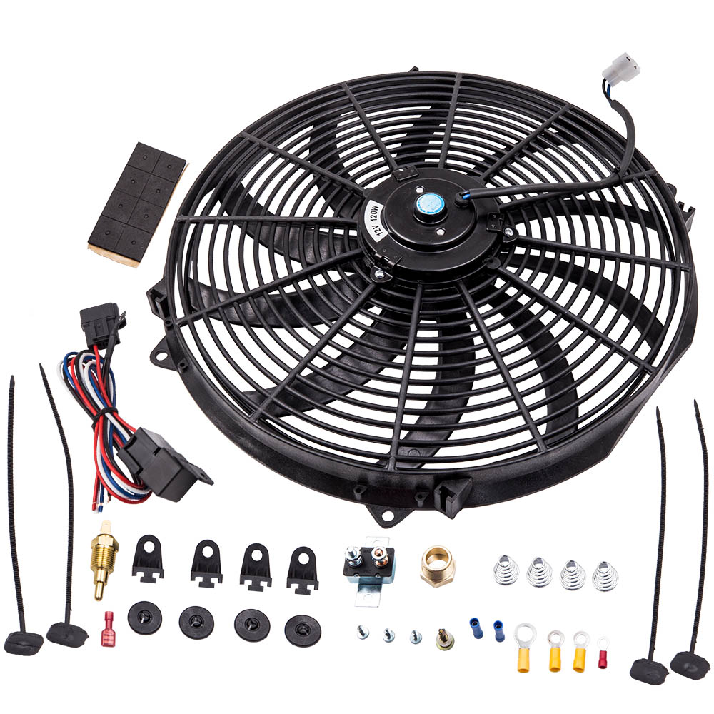 maXpeedingrods Electric Radiator Fan 16 นิ้ว 120w พัดลม 3000+ CFM Thermostat Relay Kit พัดลมหม้อน้ำรถยนต์ไฟฟ้า 12 โวล์ พัดลม + 3/8