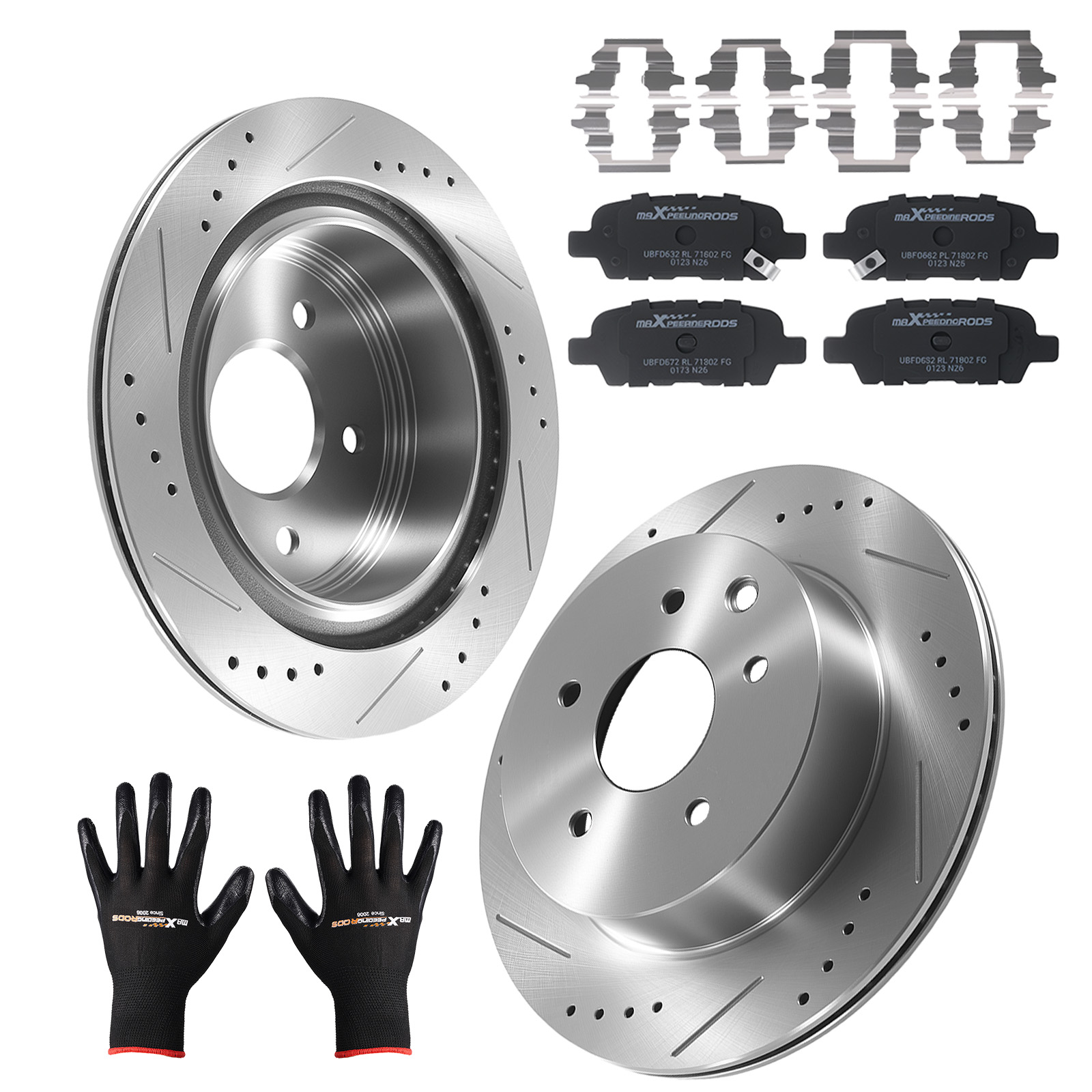 Rear Drilled and Slotted Brake Rotors Brake Pads